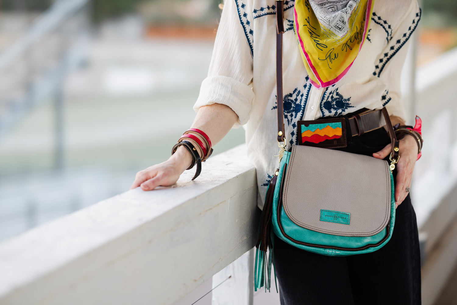 Arena Tradition Collection | Mini E Crossbody | Stone Gray + Cactus