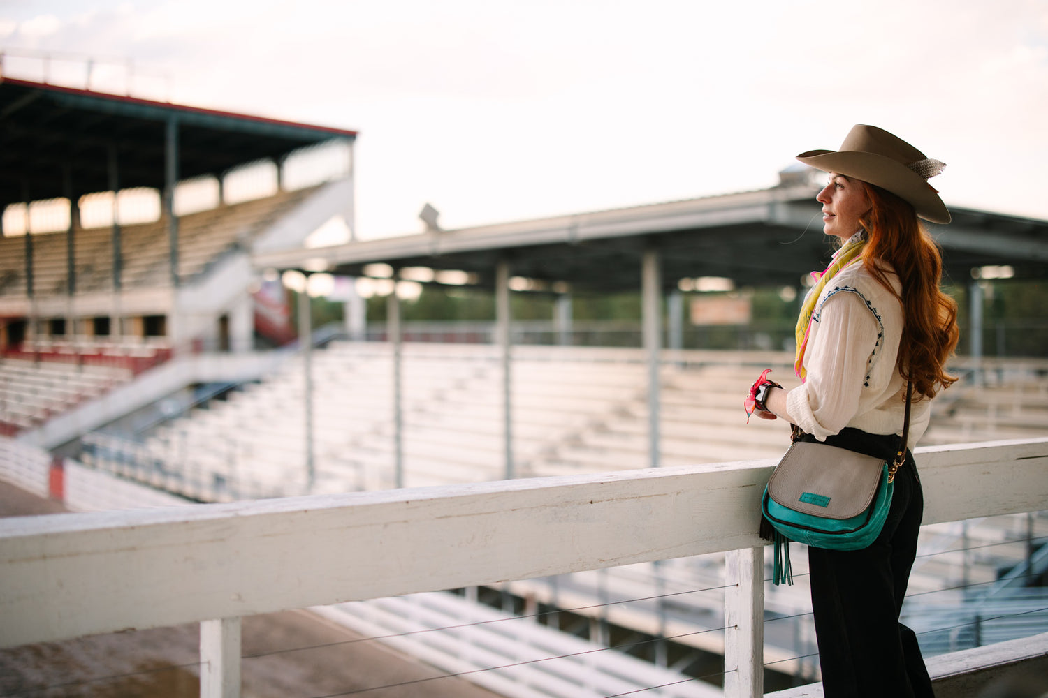 Arena Tradition Collection | Mini E Crossbody | Stone Gray + Cactus