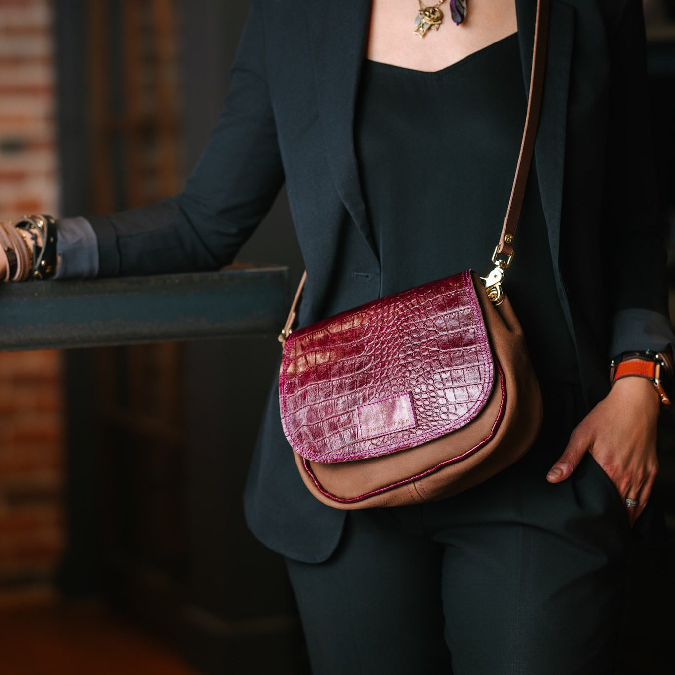 Autumn Reverie Collection | Mini E Crossbody | Plum Croc
