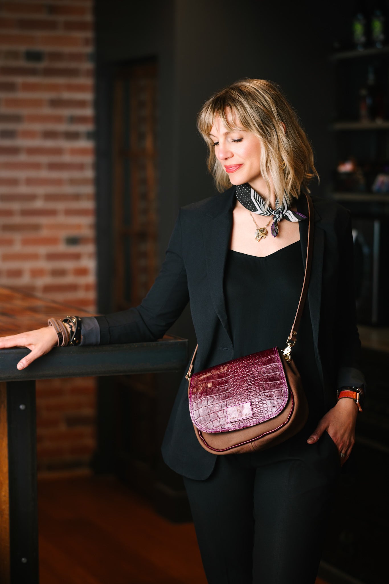 Autumn Reverie Collection | Mini E Crossbody | Plum Croc