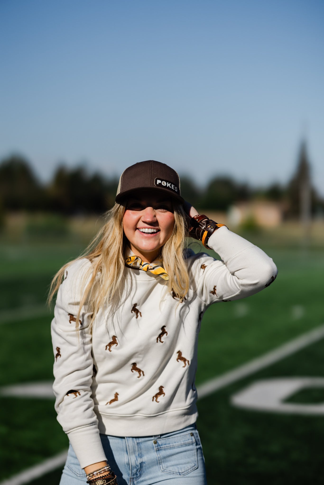 Steamboat Collection | Pokes Trucker Hat | Brown + White