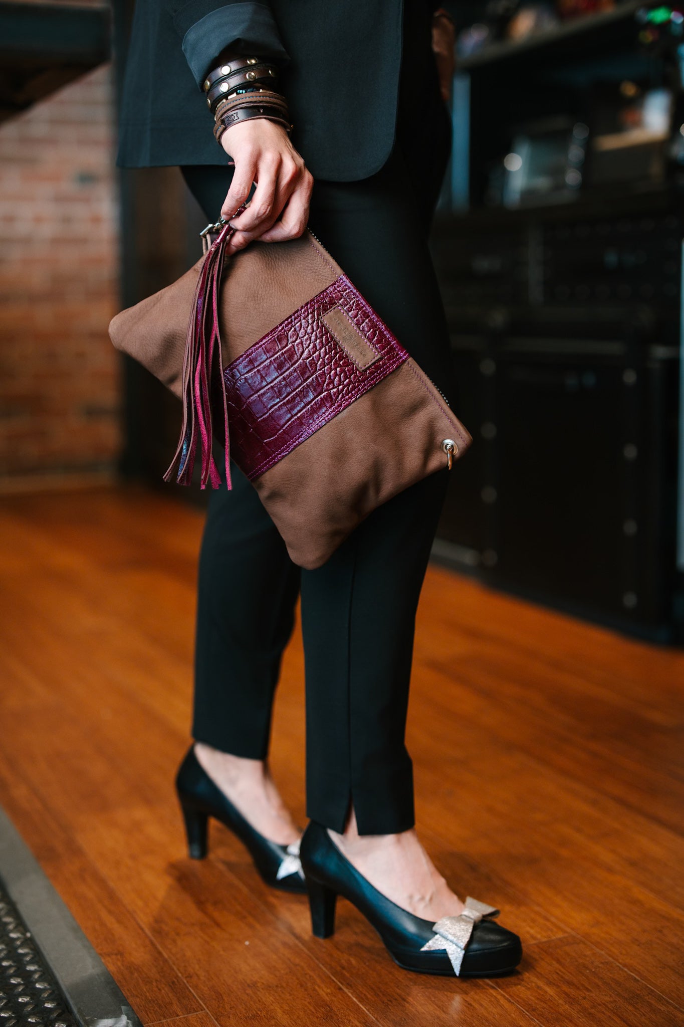 Autumn Reverie Collection | Jackie Clutch | Mocha Suede + Plum Croc
