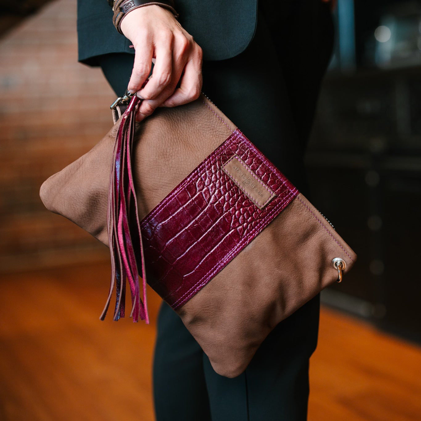 Autumn Reverie Collection | Jackie Clutch | Mocha Suede + Plum Croc