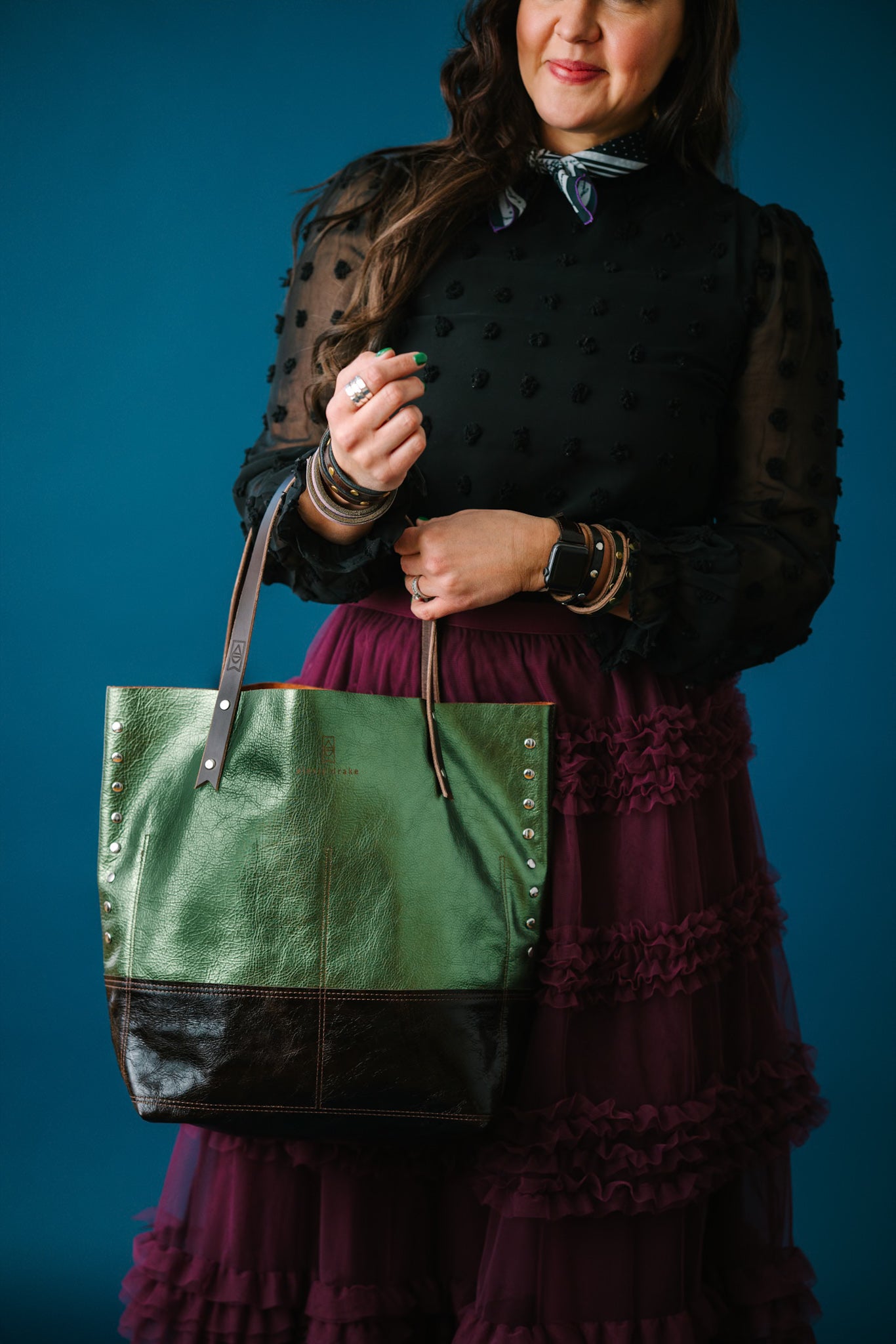 Midnight in Paris Collection | Market Tote | Emerald + Chocolate Truffle