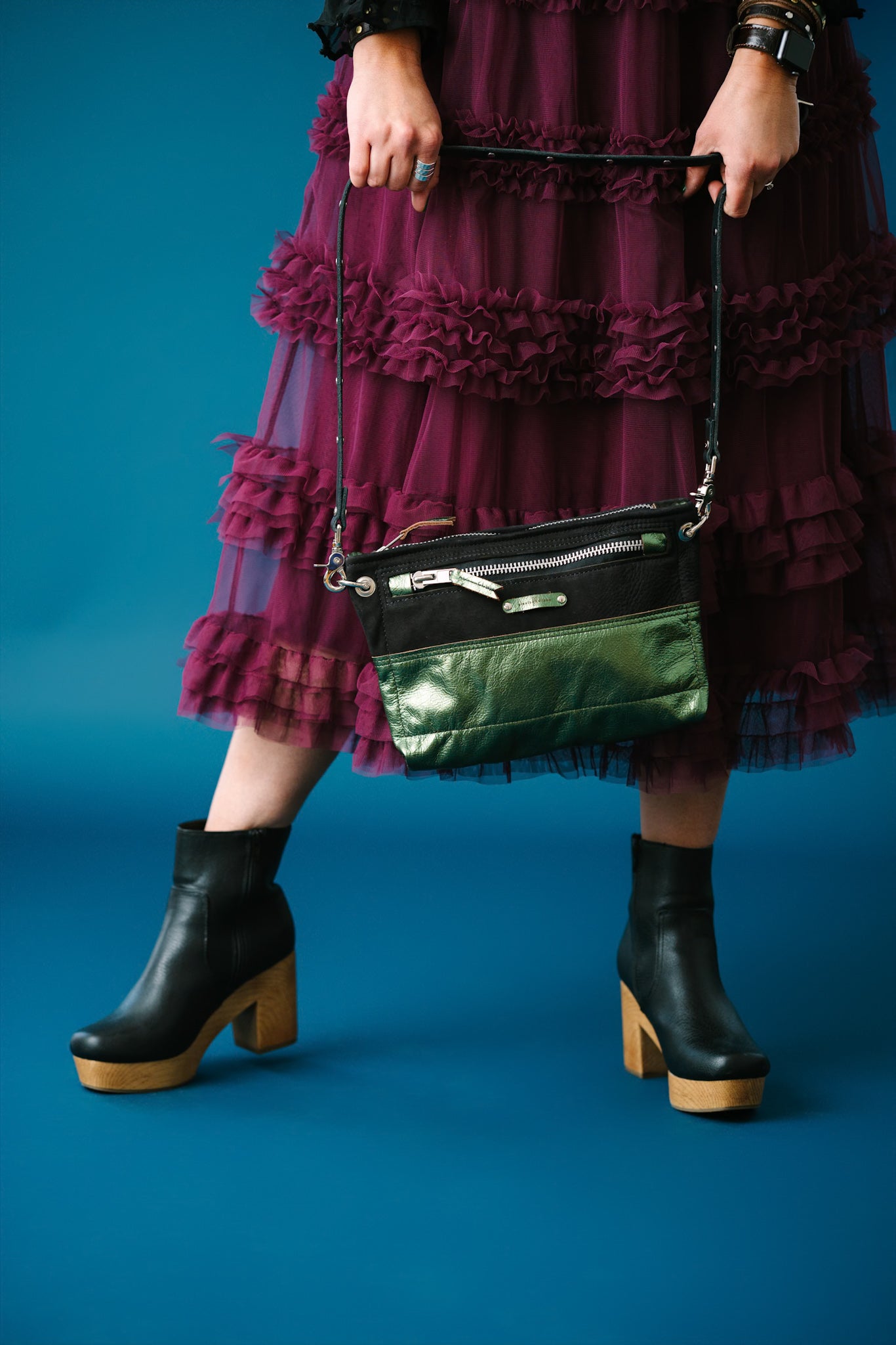 Midnight in Paris Collection | Sophie Crossbody | Noir Suede + Emerald