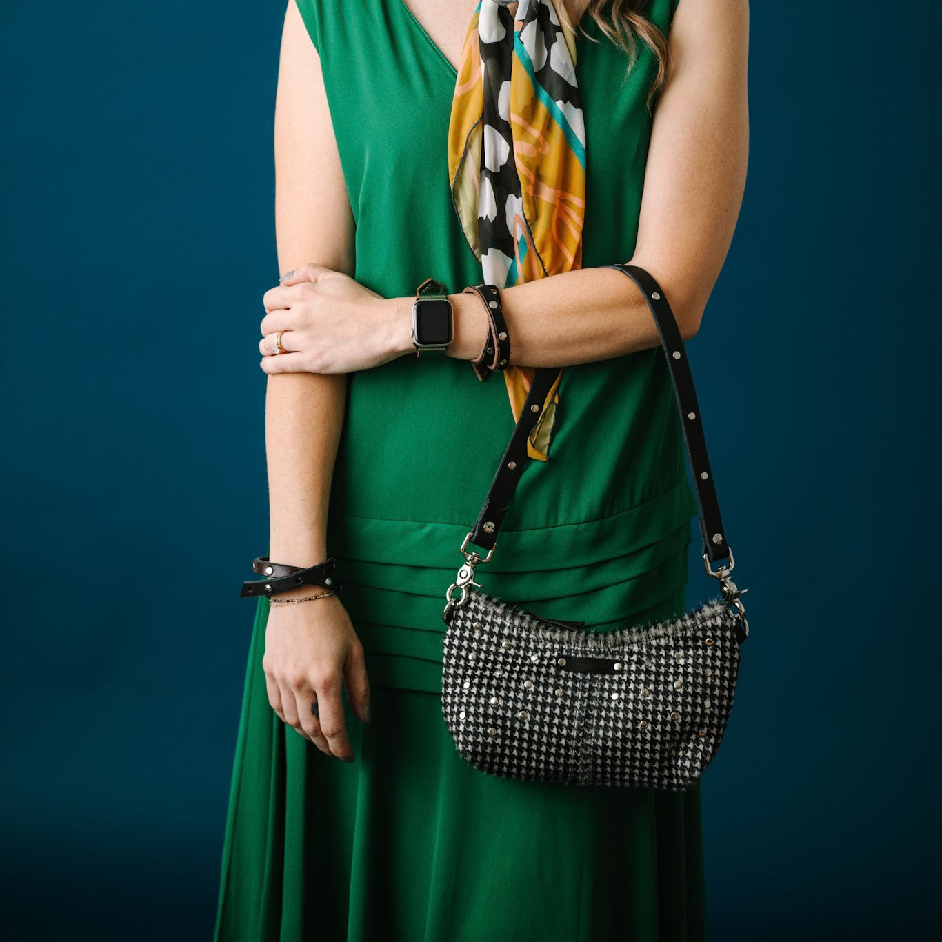 Midnight in Paris Collection | Penelope Crossbody | Houndstooth Hair-on-Hide