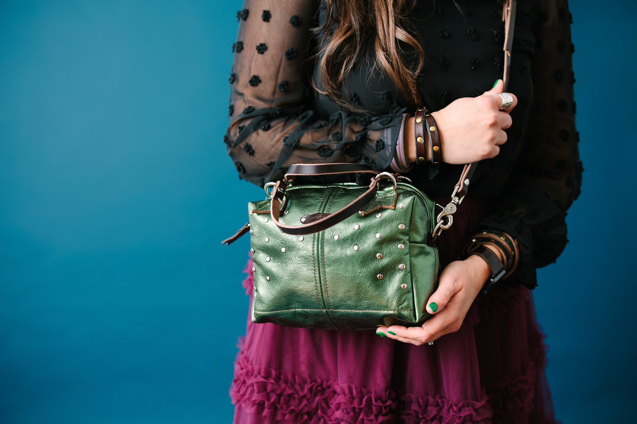 Midnight in Paris Collection | Dolly Satchel + Crossbody | Emerald