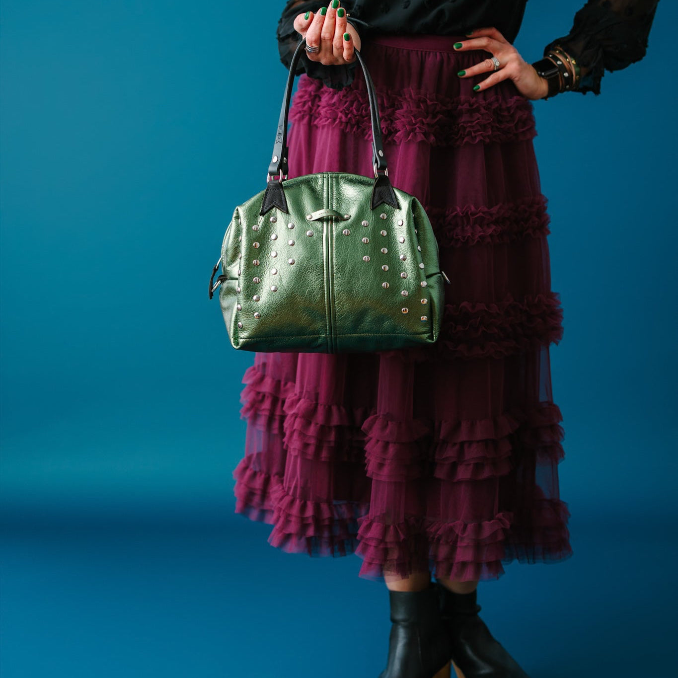 Midnight in Paris Collection | Ruthie Satchel + Shoulder Tote | Emerald