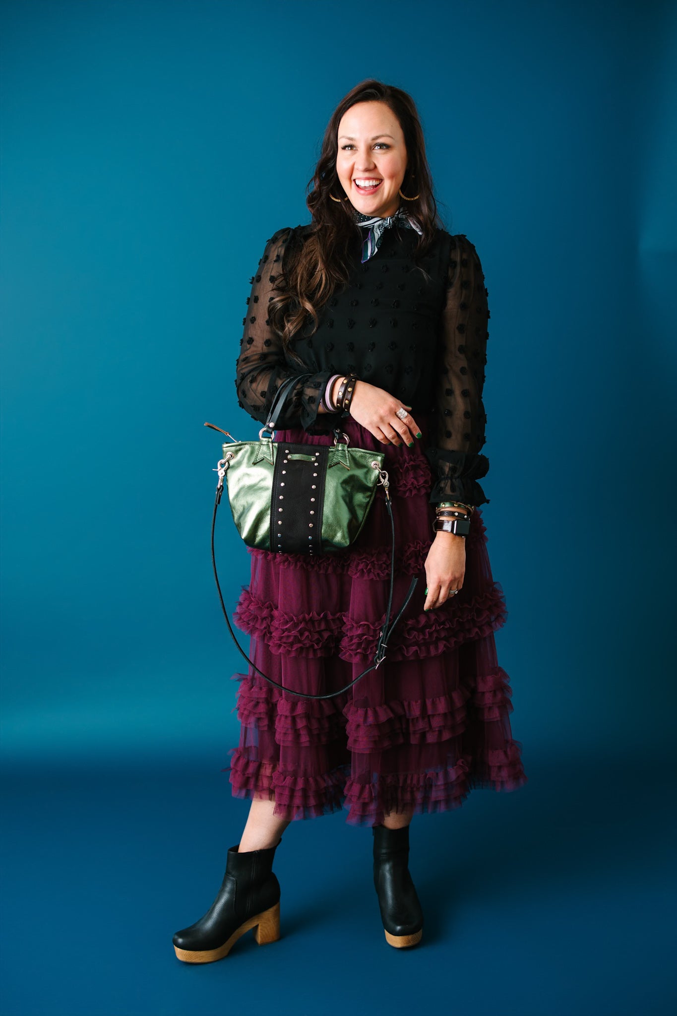 Midnight in Paris Collection | Coco Satchel + Crossbody | Emerald + Noir Suede