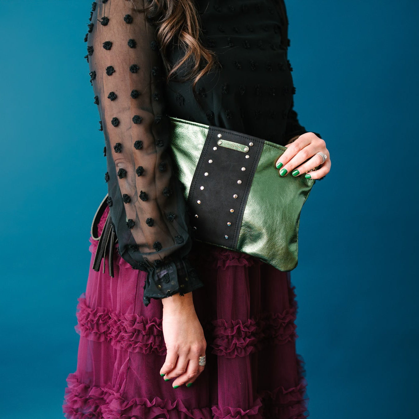 Midnight in Paris Collection | Jackie Clutch | Emerald + Noir Suede