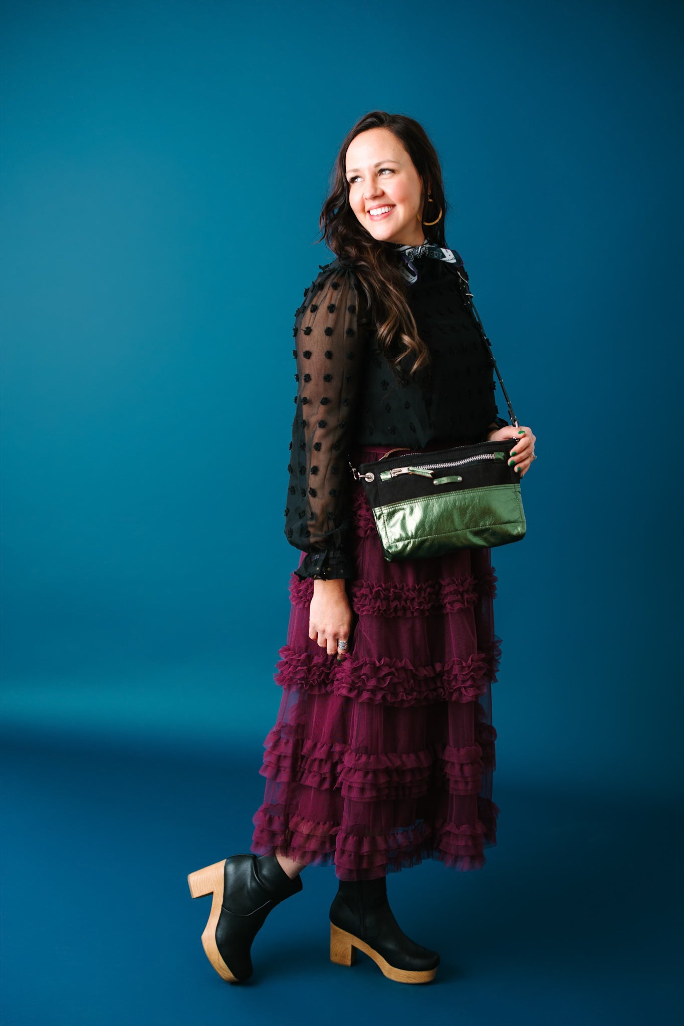 Midnight in Paris Collection | Sophie Crossbody | Noir Suede + Emerald