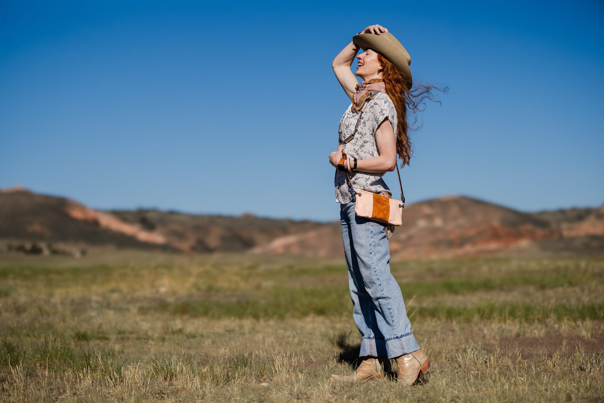 Vintage Cowgirl Collection | Belt Bag Clutch + Crossbody | Pink Patent + Golden Rose Embossed