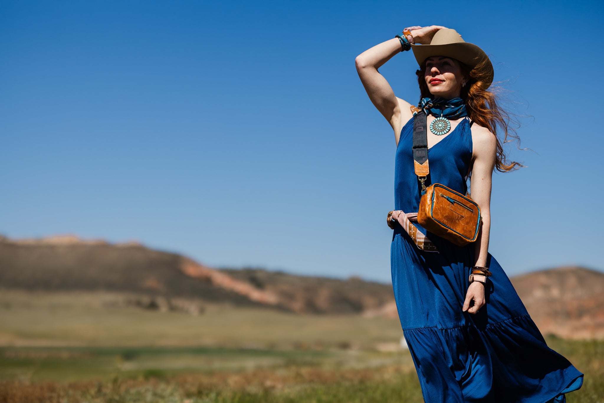 Vintage Cowgirl Collection | Maeve Crossbody | Golden Rose Embossed + Denim
