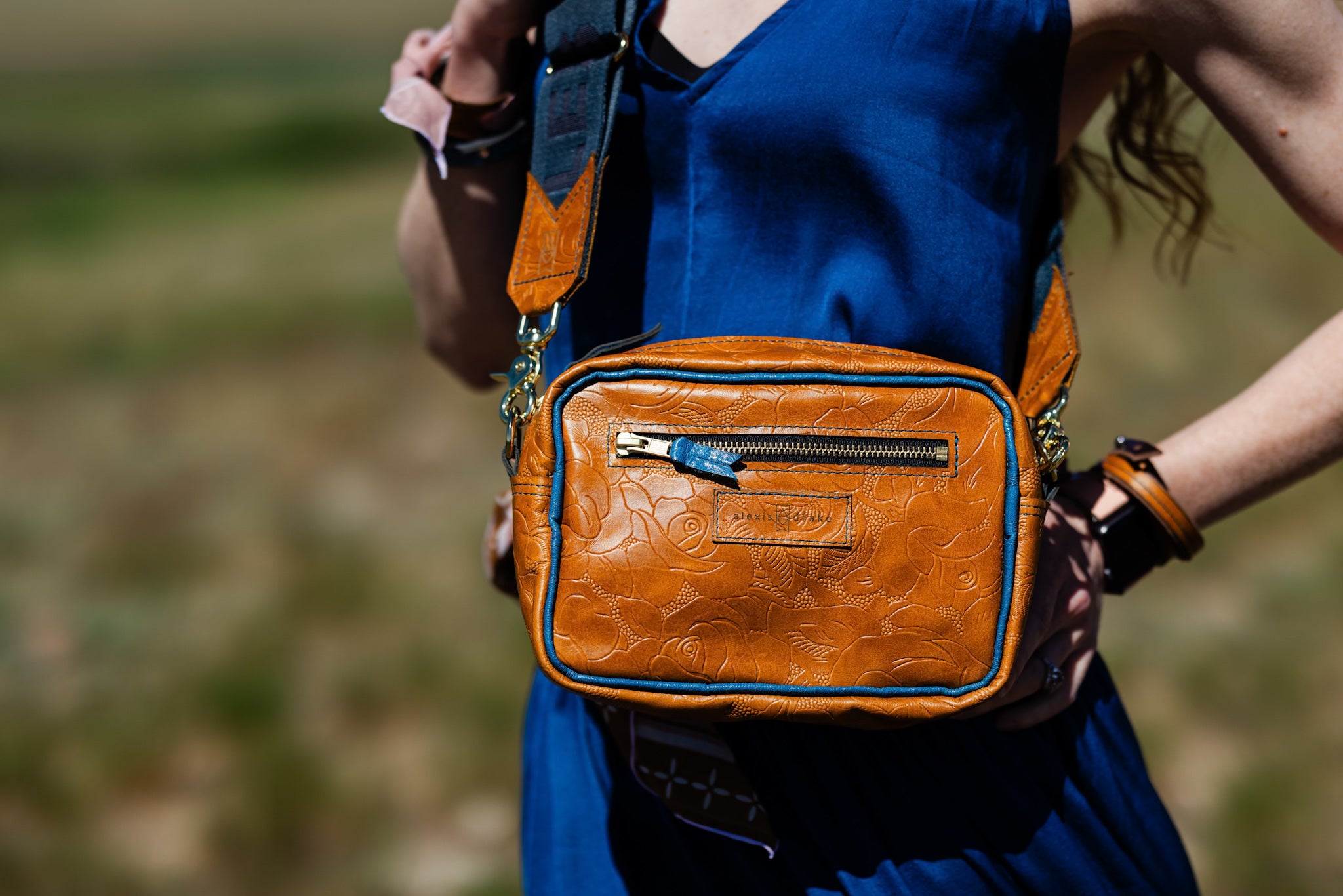 Vintage Cowgirl Collection | Maeve Crossbody | Golden Rose Embossed + Denim