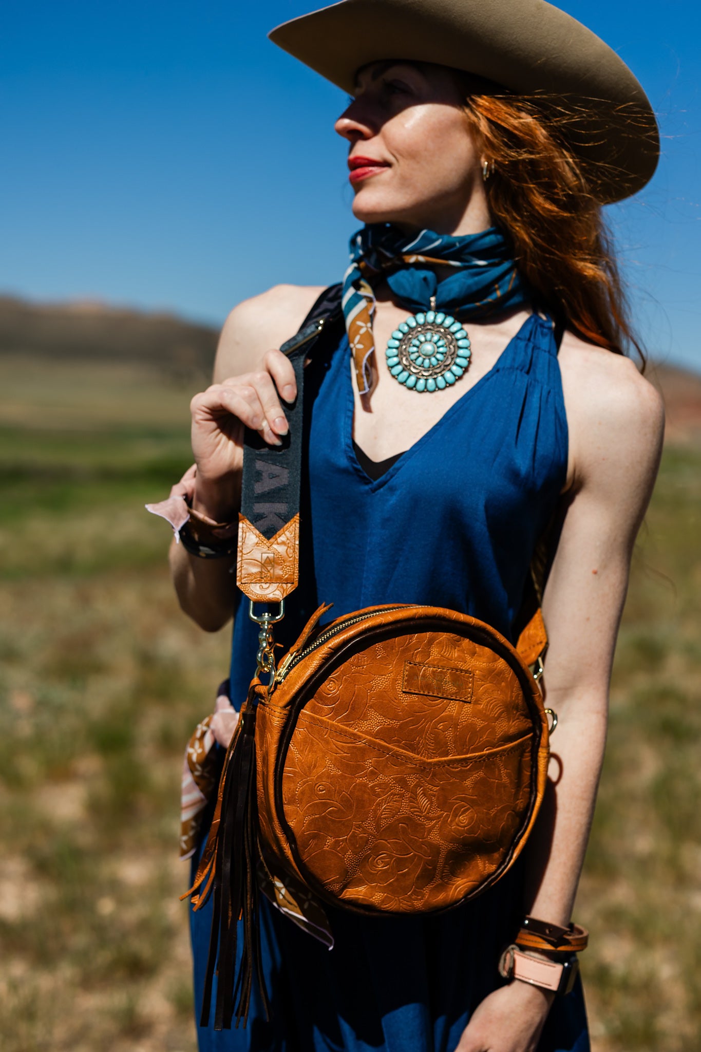Vintage Cowgirl Collection | Flicka Crossbody | Golden Rose Embossed + Rocky