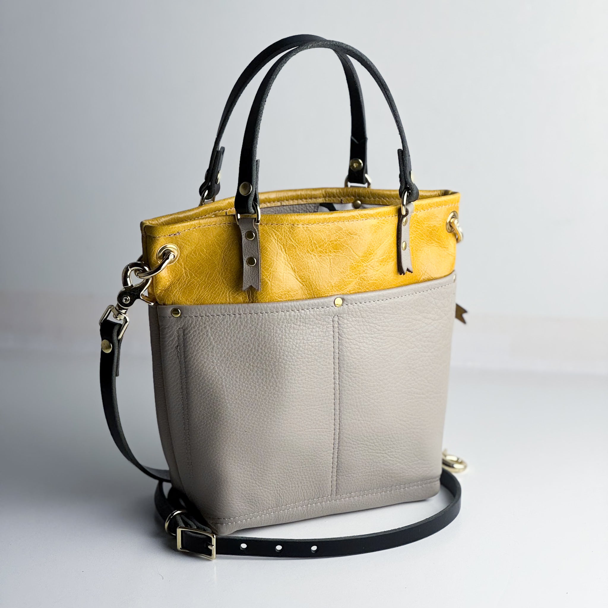 Relaxed Riviera Collection | Amika Satchel + Crossbody | Sunrise Yellow + Linen Gray
