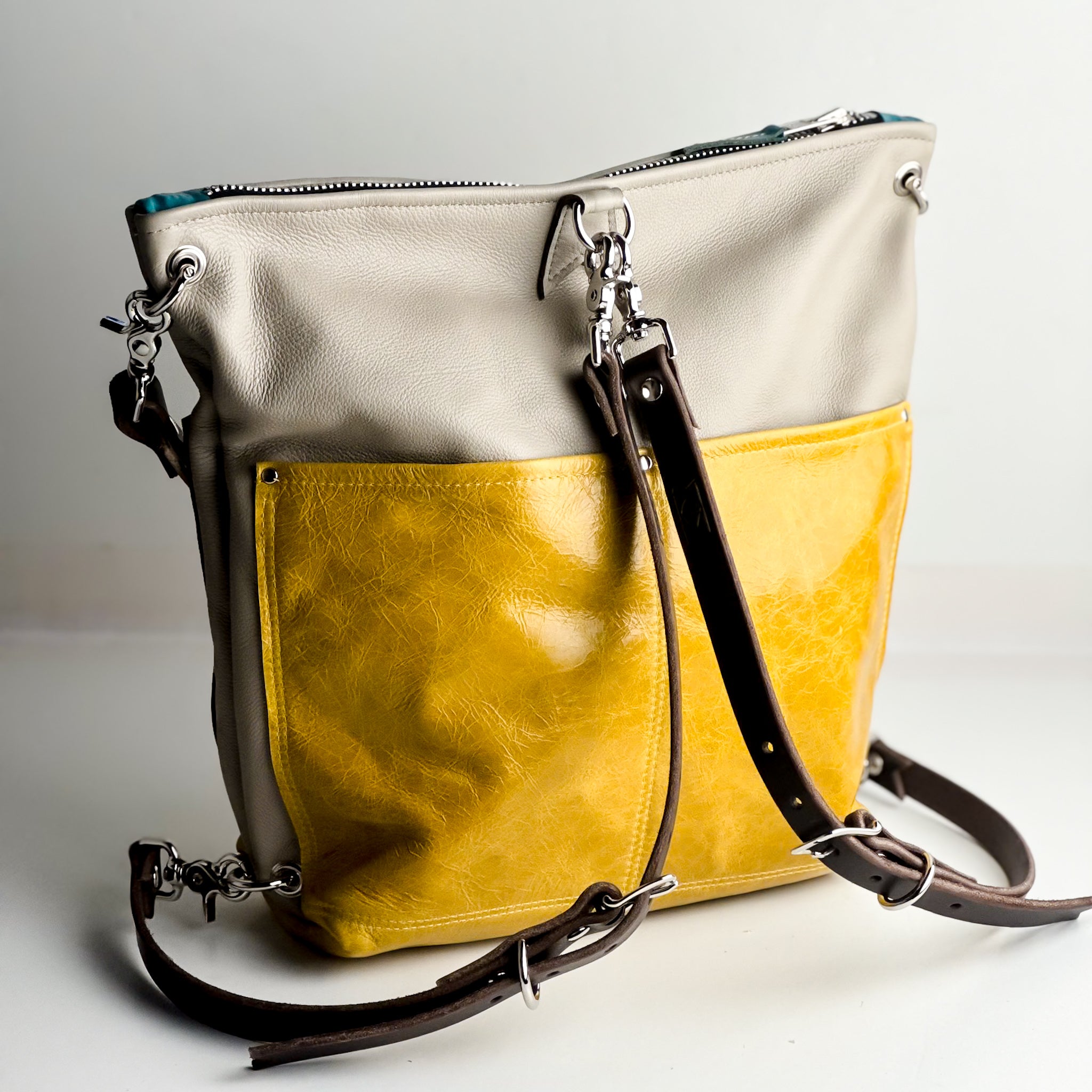 Relaxed Riviera Collection | Backpack Shoulder Tote | Linen Gray + Sunrise Yellow