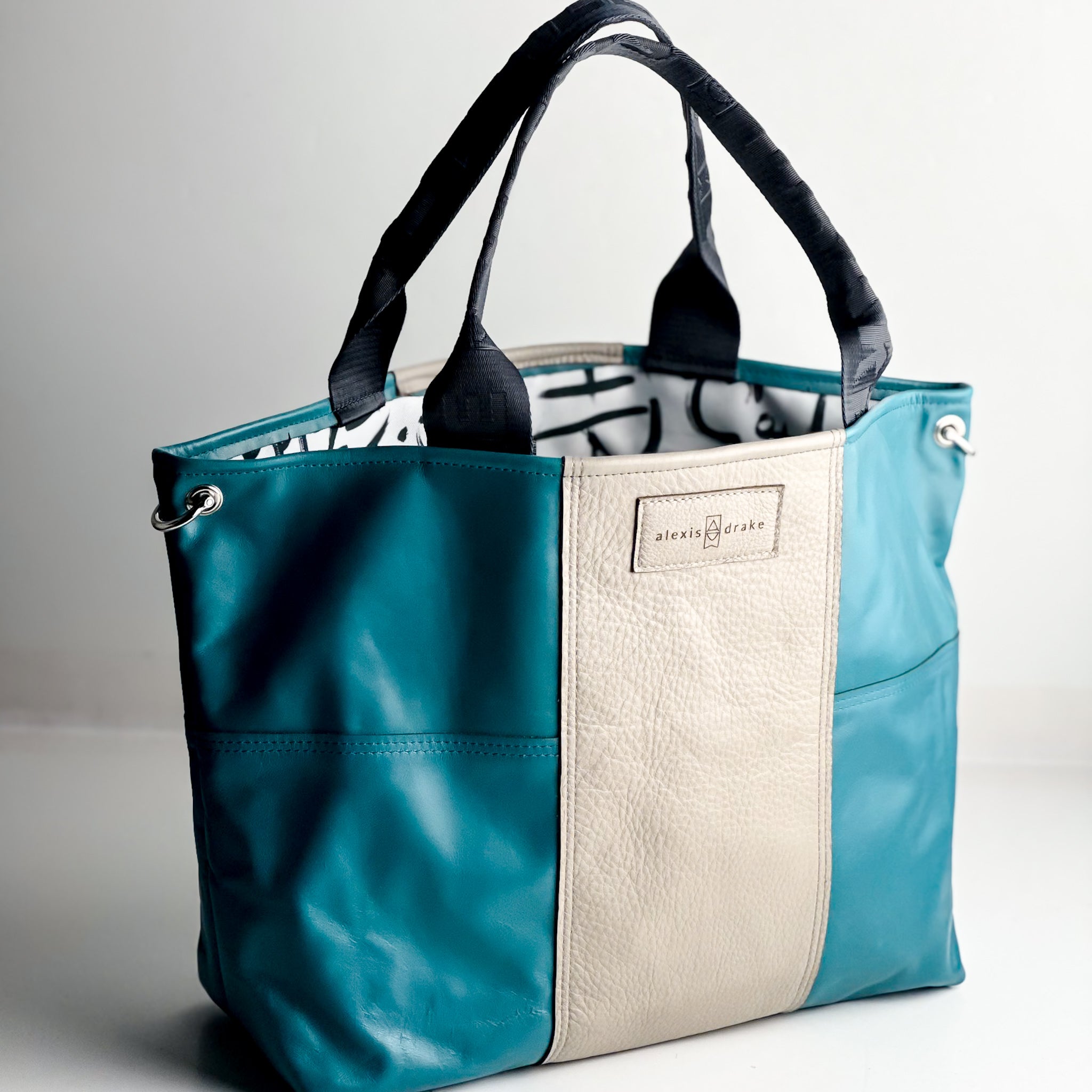 Relaxed Riviera Collection | Charlotte Shoulder Tote | Lagoon Blue + Linen Gray