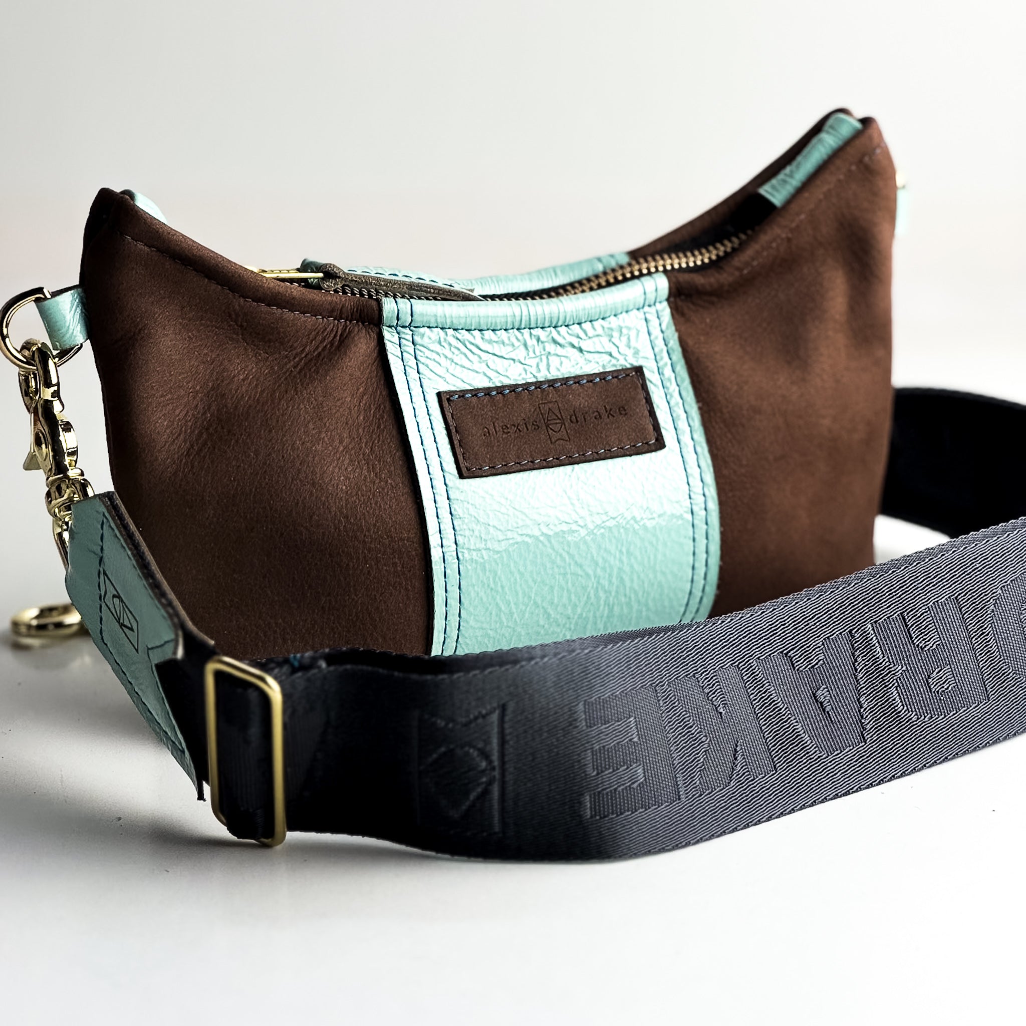 Autumn Reverie Collection | Penelope Crossbody | Mocha Suede + Ice Box Blue