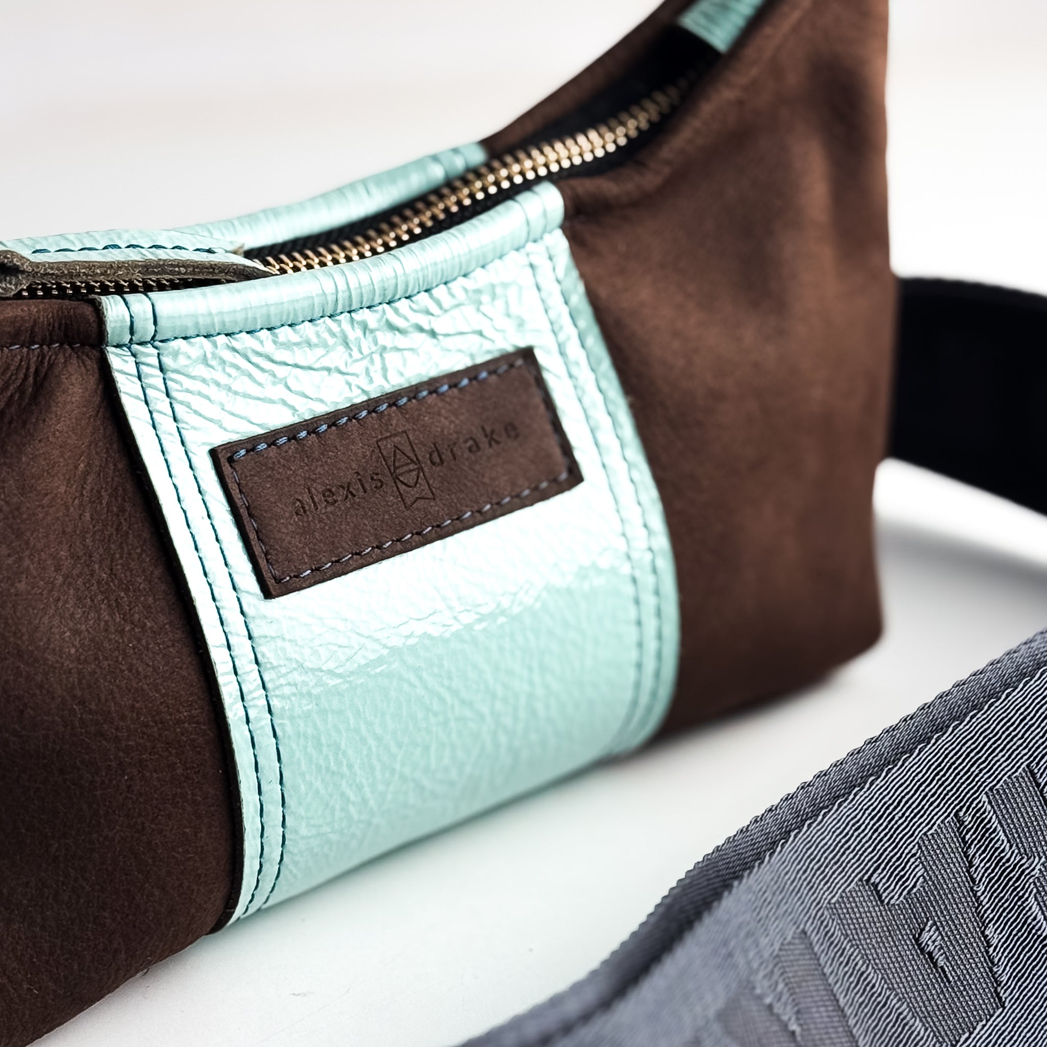 Autumn Reverie Collection | Penelope Crossbody | Mocha Suede + Ice Box Blue