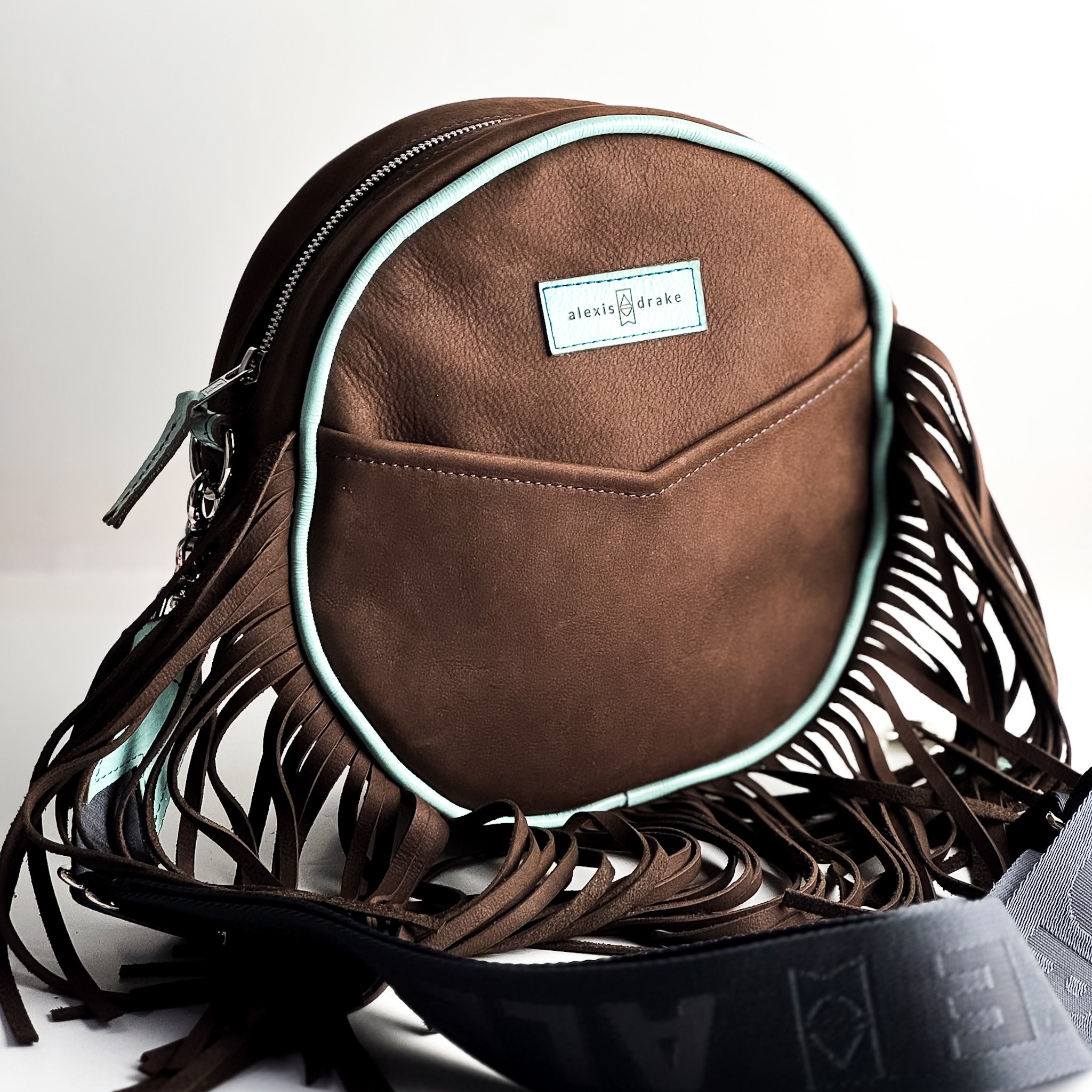Autumn Reverie Collection | Flicka Crossbody | Mocha Suede + Ice Box Blue