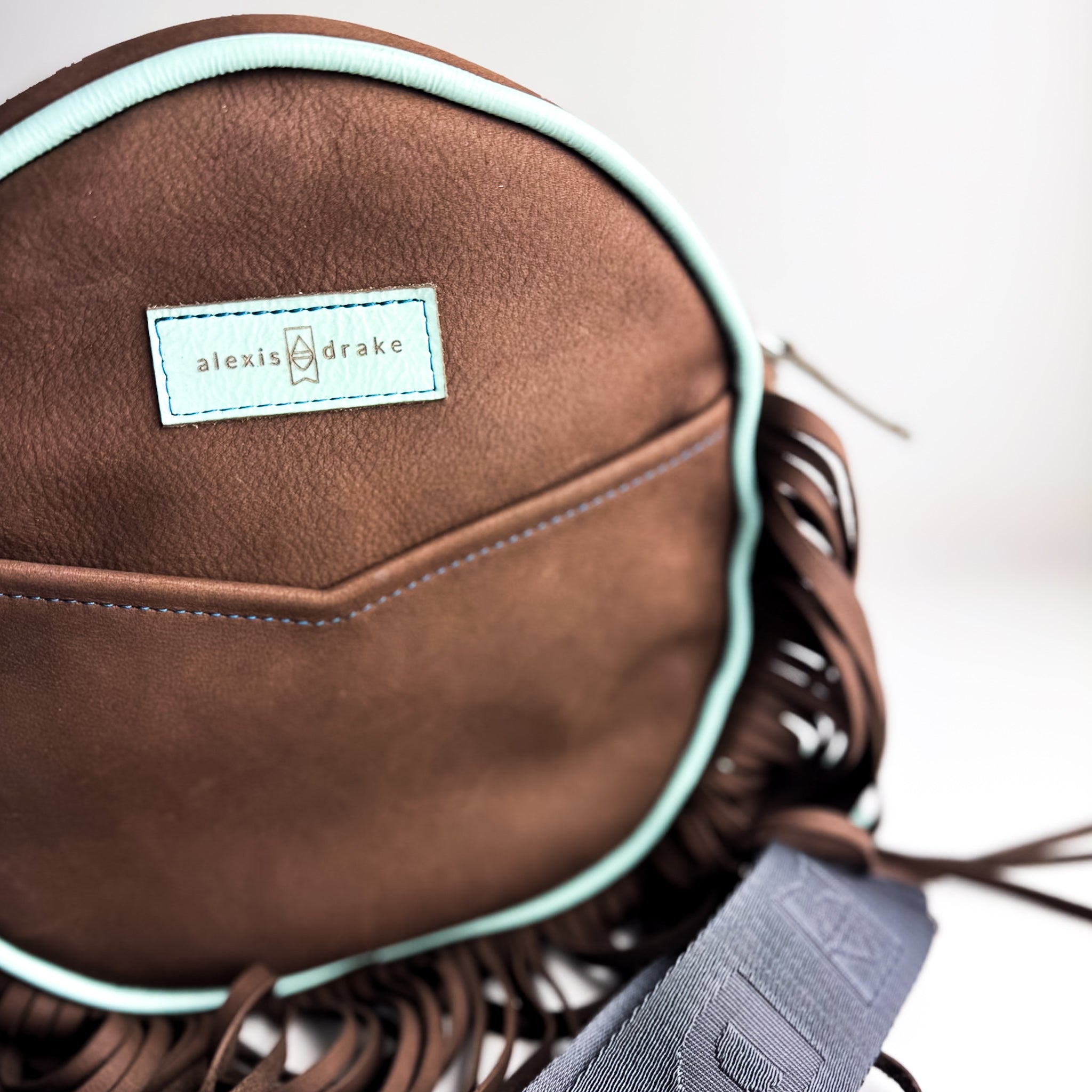 Autumn Reverie Collection | Flicka Crossbody | Mocha Suede + Ice Box Blue