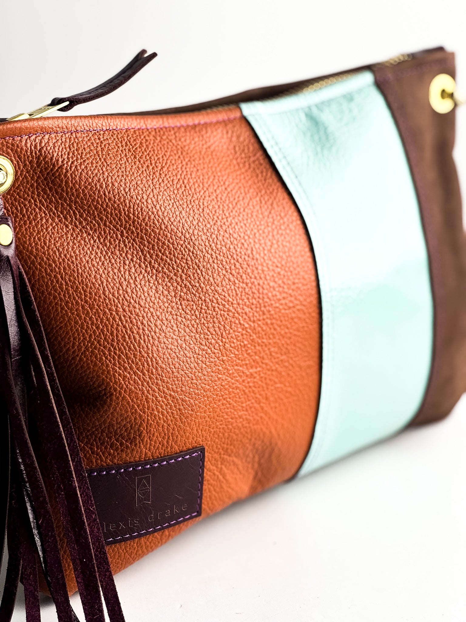 Autumn Reverie Collection | Jackie Clutch | Rust Pebble + Ice Box Blue + Mocha Suede