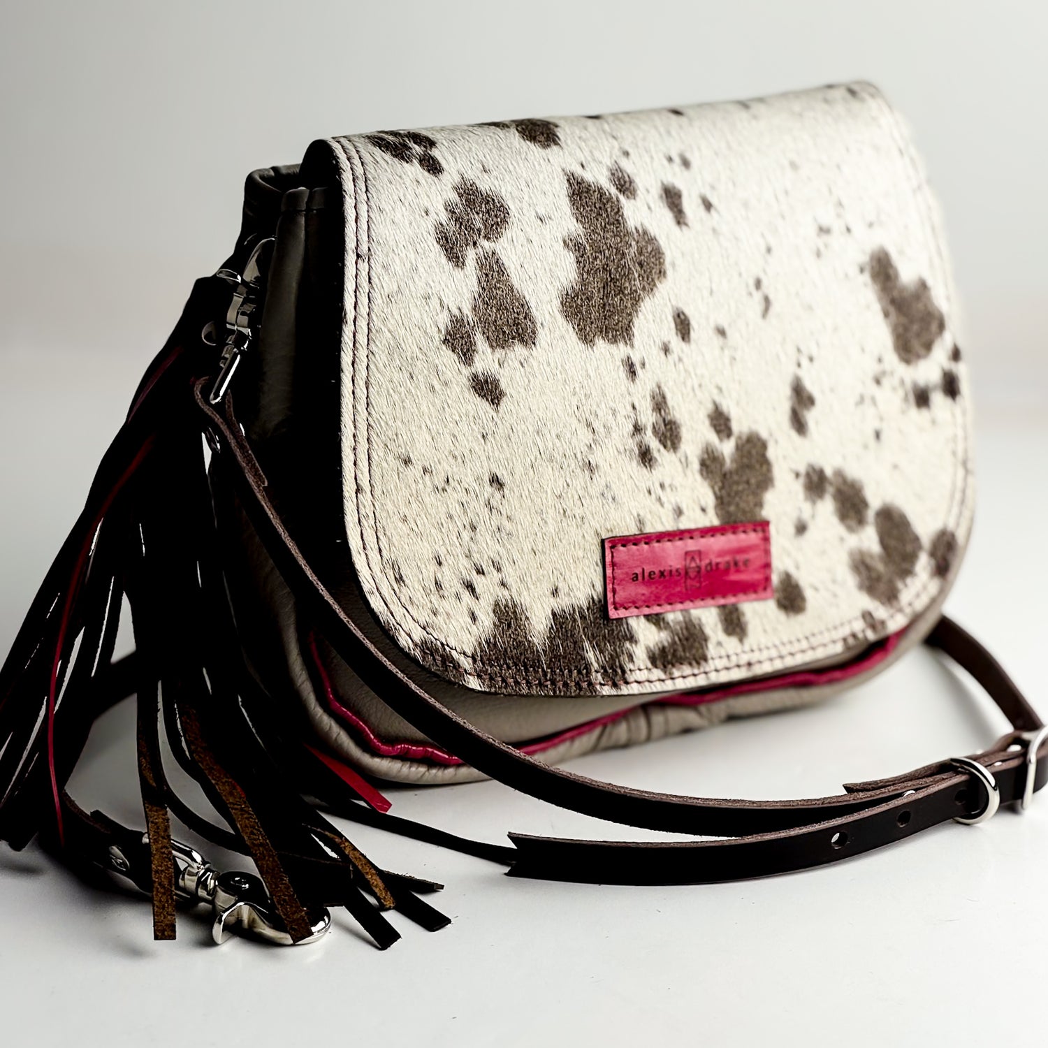Arena Tradition Collection | Mini E Crossbody | Hair-on-Hide + Stone Gray