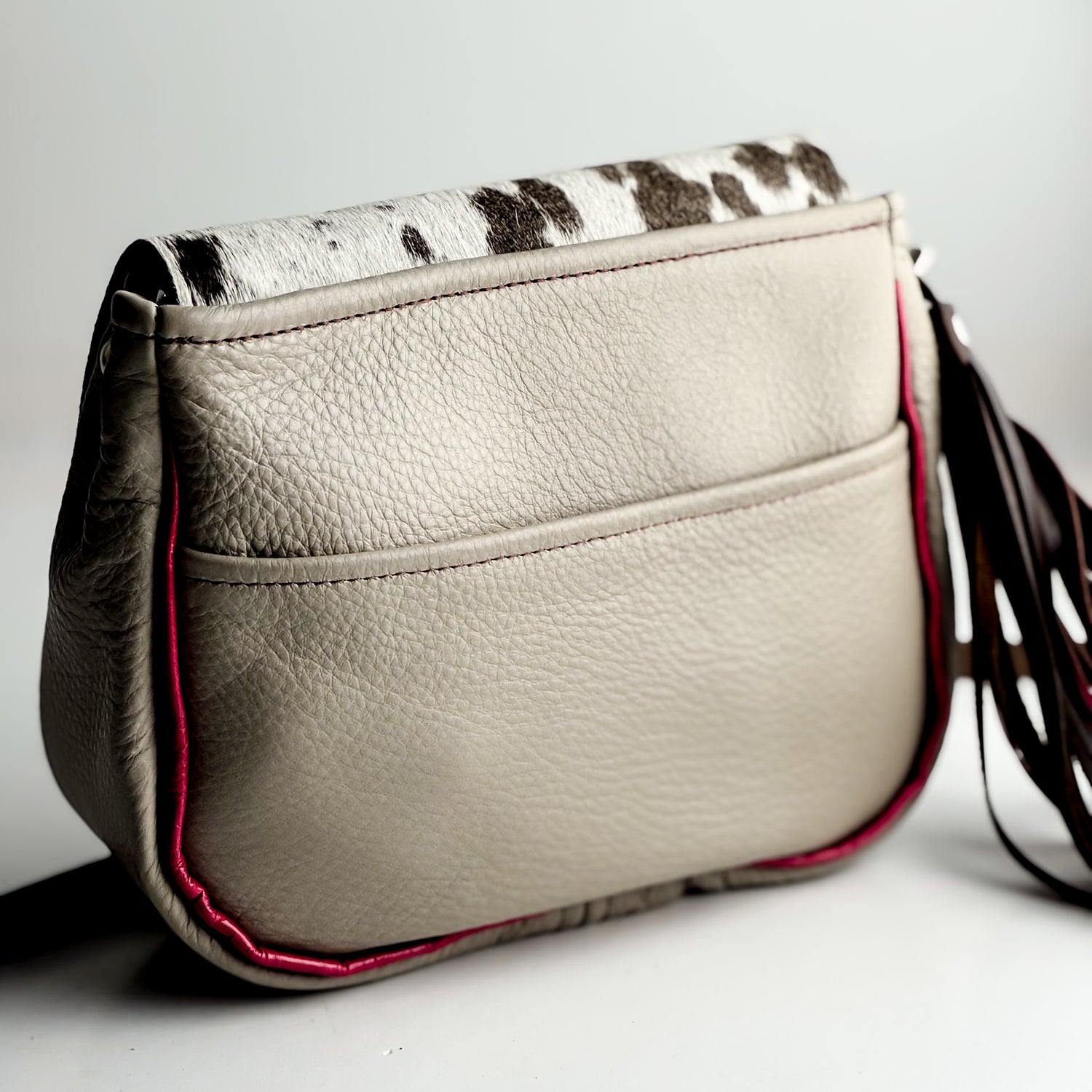 Arena Tradition Collection | Mini E Crossbody | Hair-on-Hide + Stone Gray