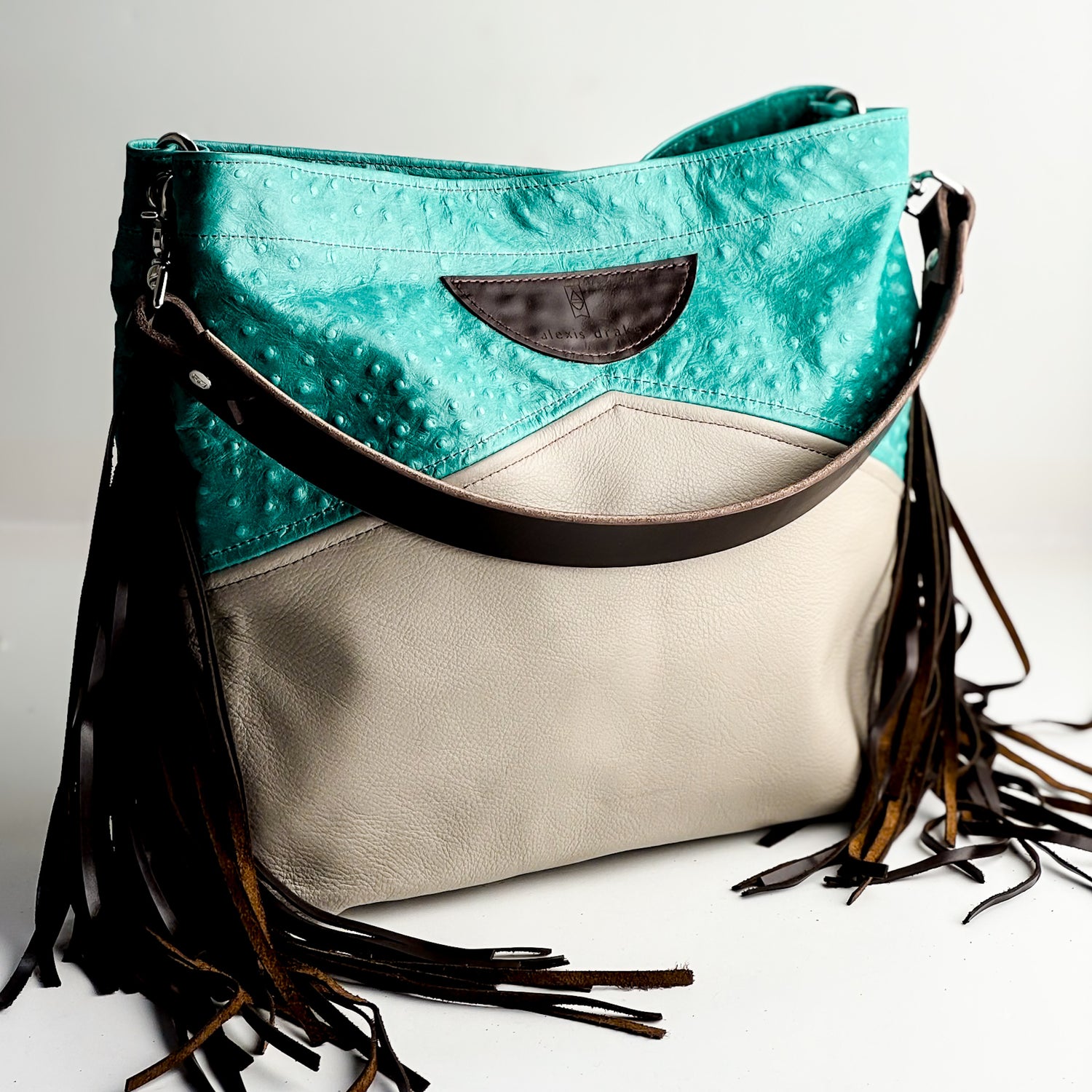 Arena Tradition Collection | Eleanor Shoulder Tote + Crossbody | Cactus Ostrich + Stone Gray