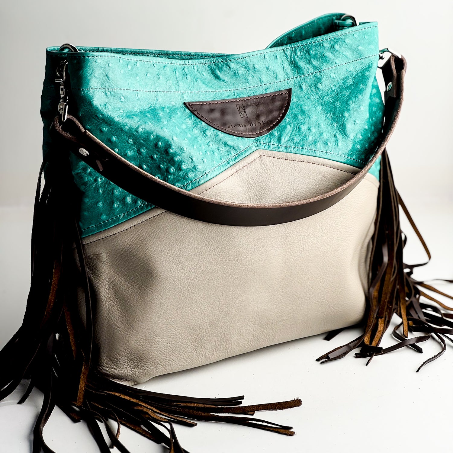 Arena Tradition Collection | Eleanor Shoulder Tote + Crossbody | Cactus Ostrich + Stone Gray