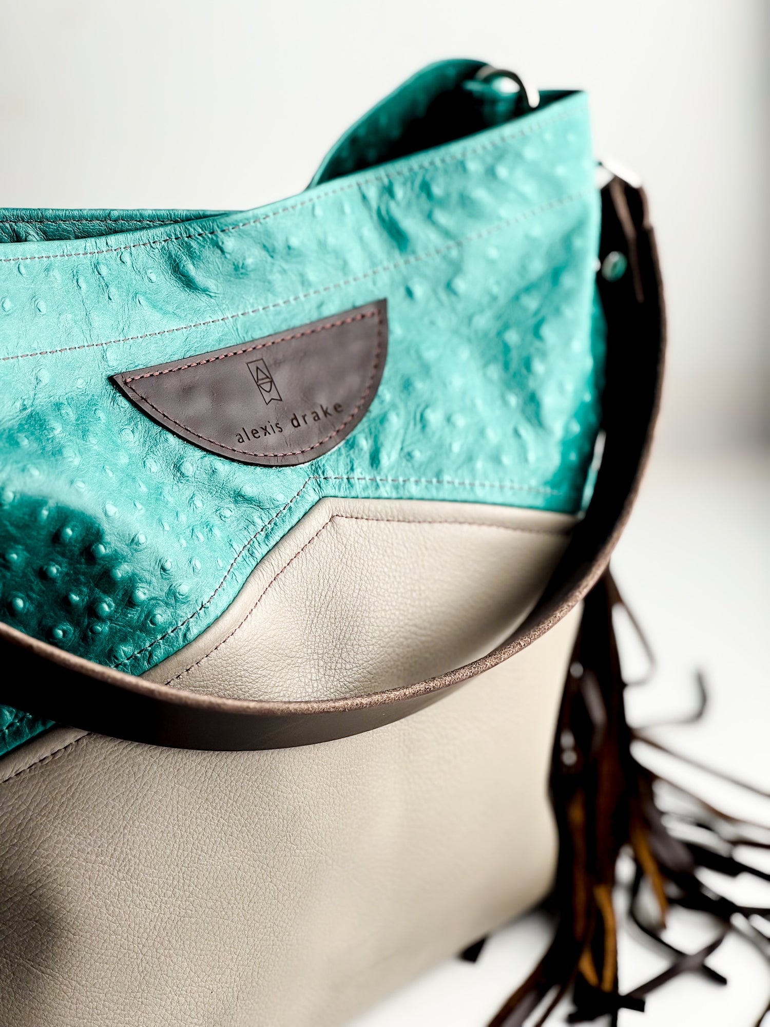 Arena Tradition Collection | Eleanor Shoulder Tote + Crossbody | Cactus Ostrich + Stone Gray