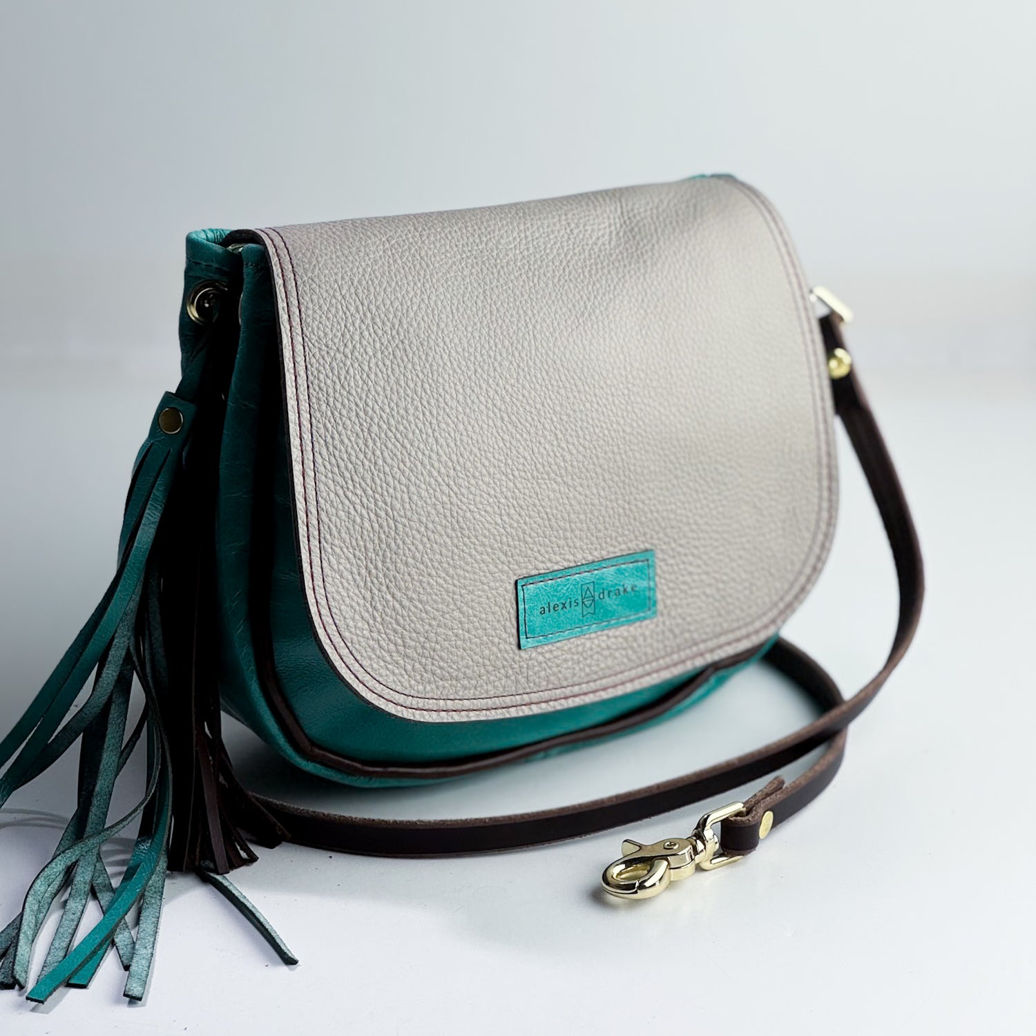 Arena Tradition Collection | Mini E Crossbody | Stone Gray + Cactus