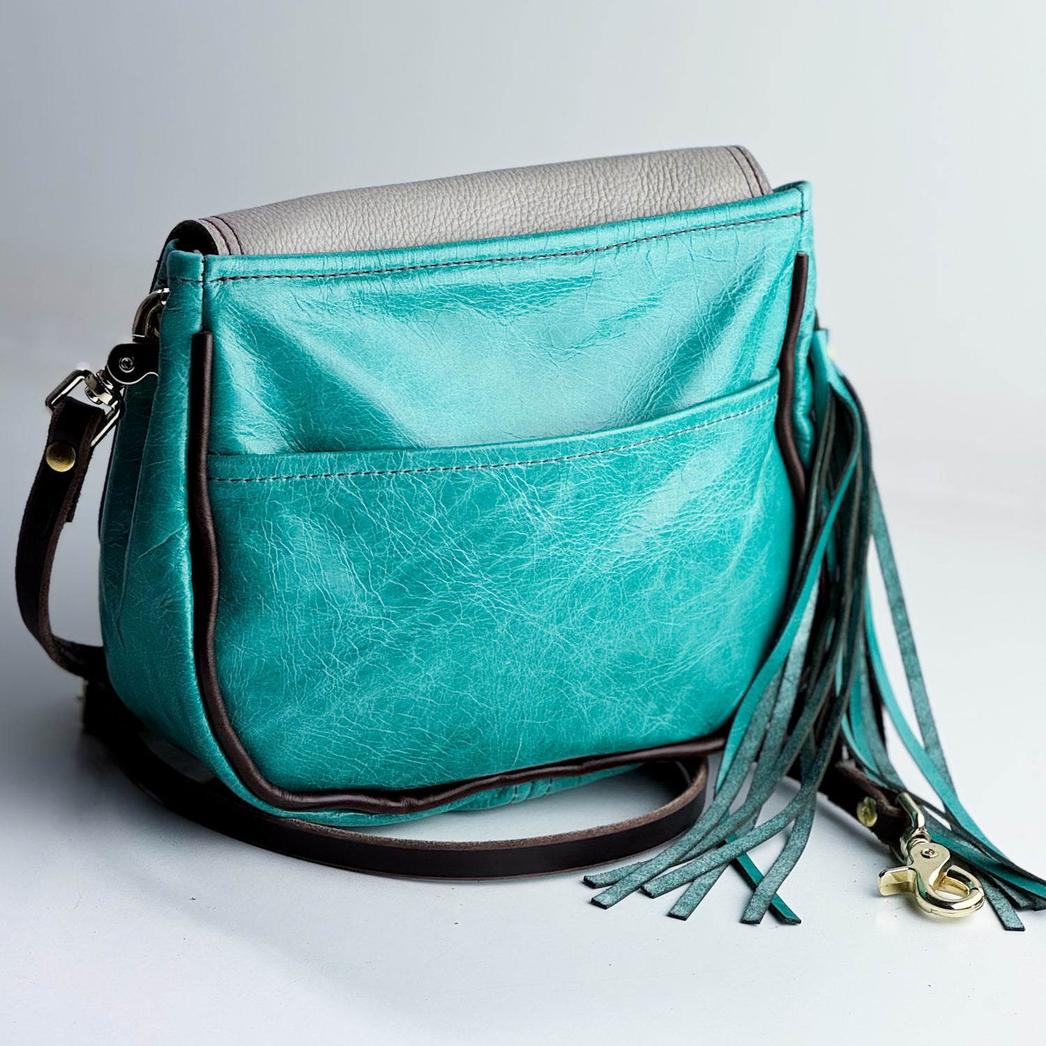 Arena Tradition Collection | Mini E Crossbody | Stone Gray + Cactus