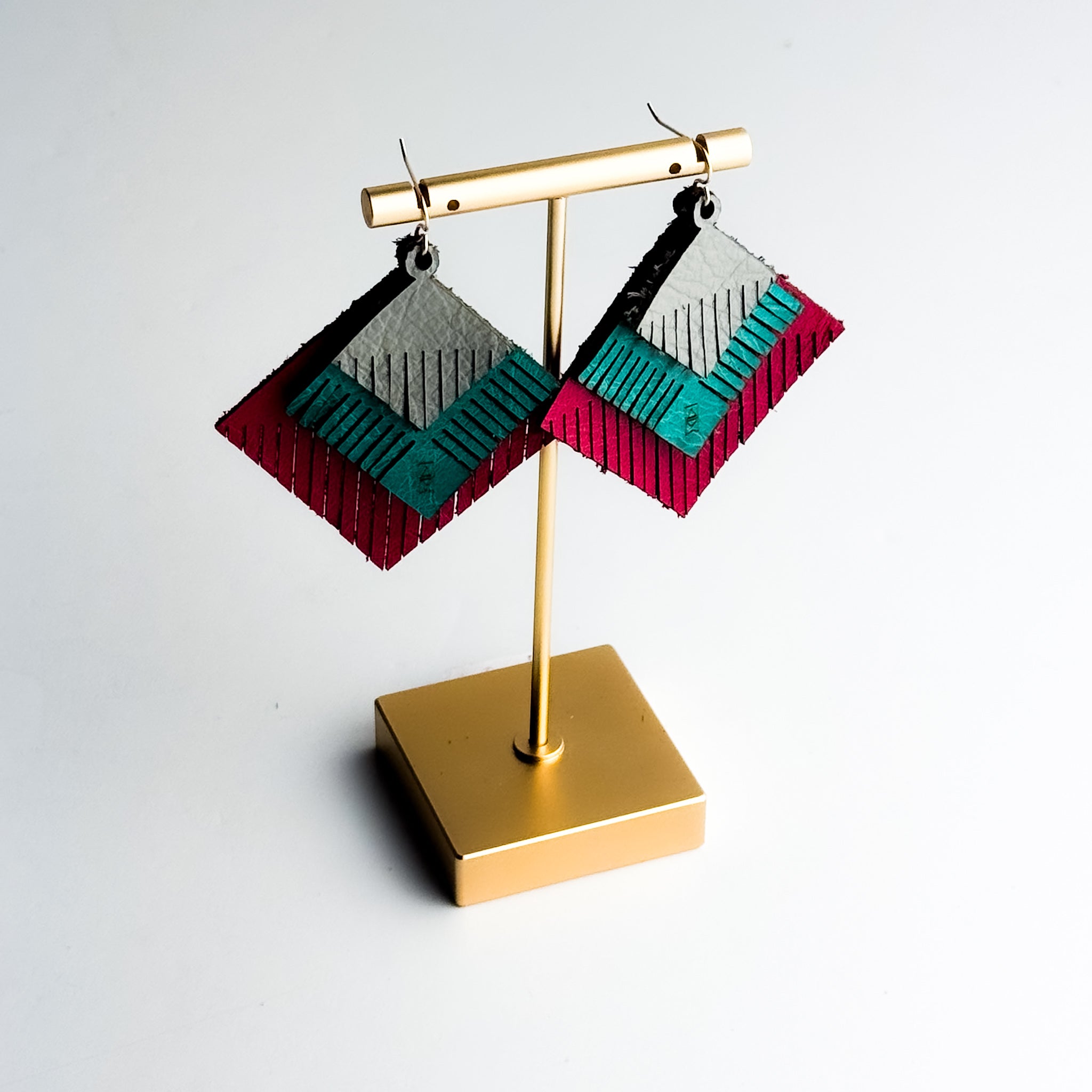 Jewelry | Diamond Fringe Leather Earrings | Cactus + Pink + Stone Gray
