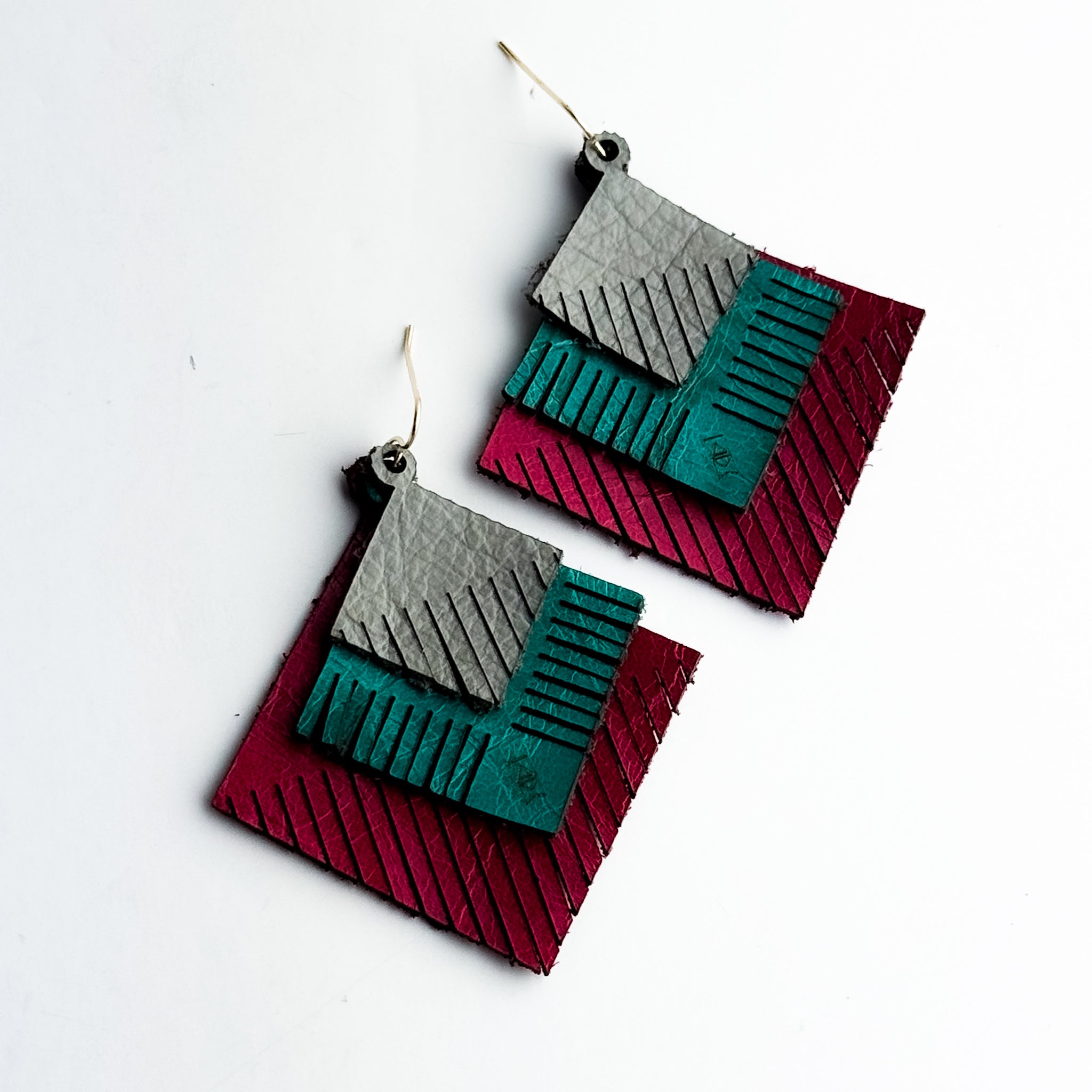 Jewelry | Diamond Fringe Leather Earrings | Cactus + Pink + Stone Gray