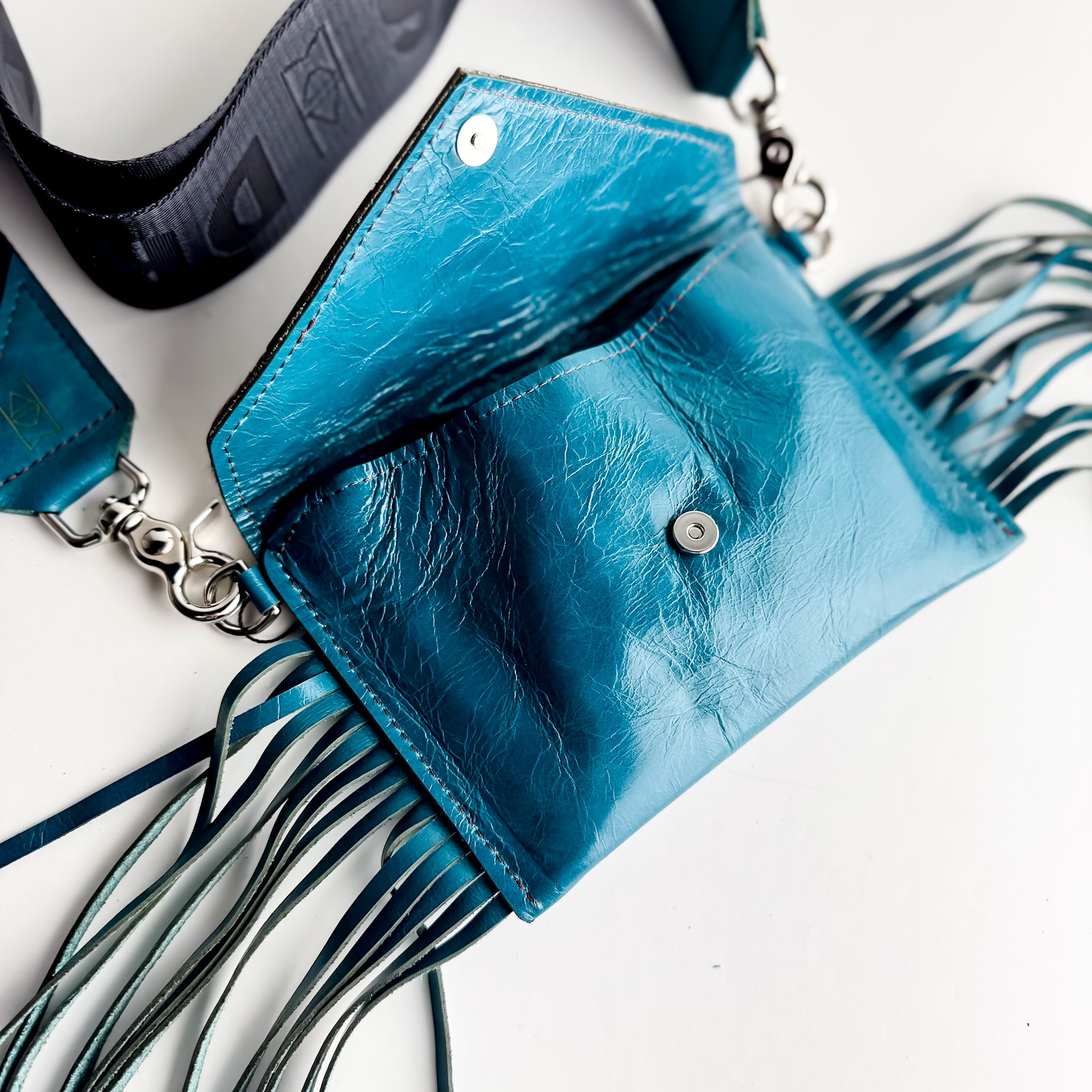 Rodeo Collection | Envelope Cellphone Crossbody | Metallic Hair-on-Hide + Turquoise