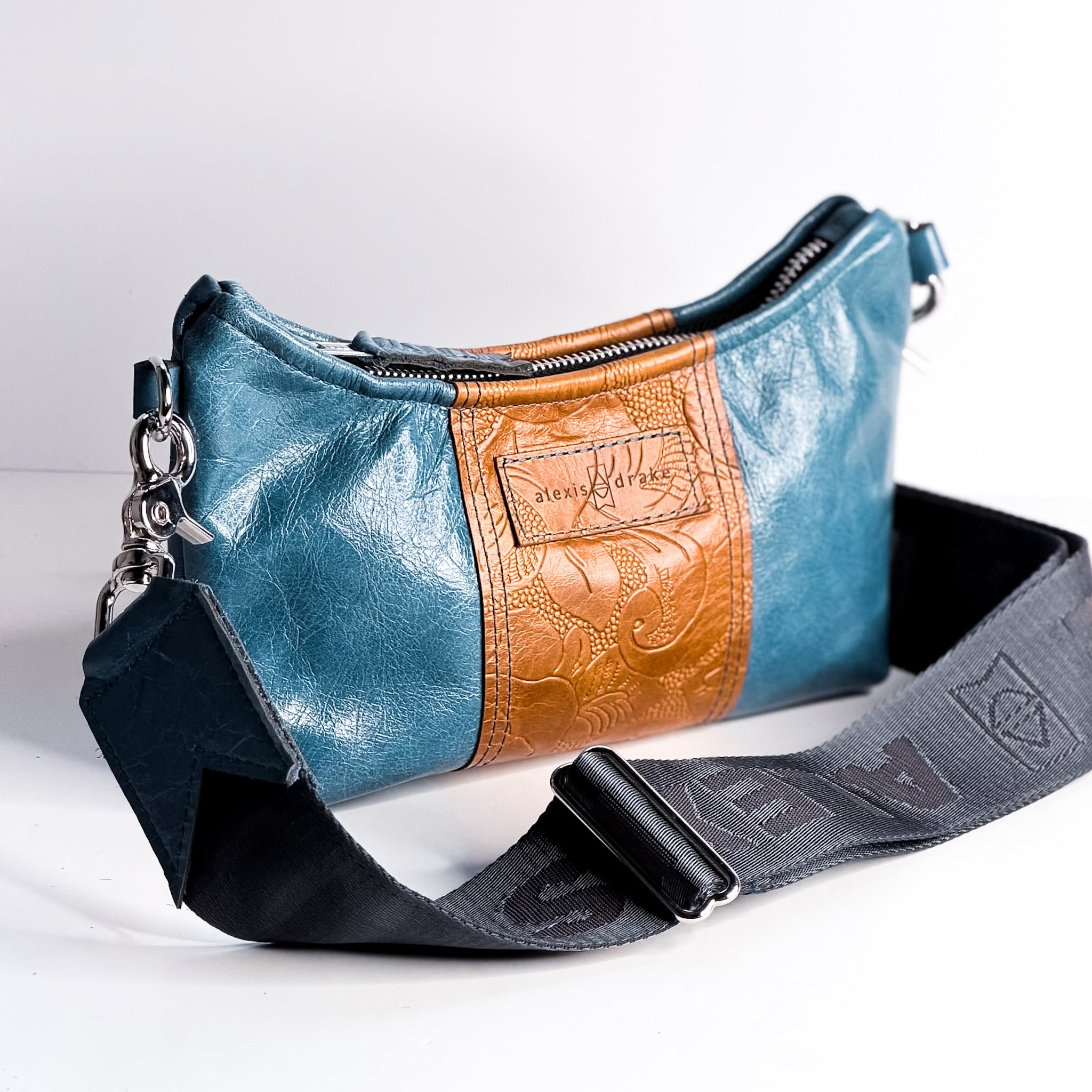 Vintage Cowgirl Collection | Penelope Crossbody | Denim + Golden Rose Embossed