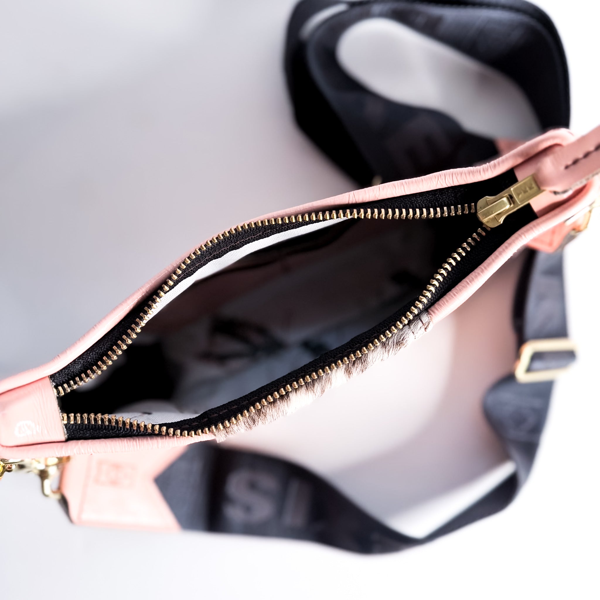 Vintage Cowgirl Collection | Penelope Crossbody | Pink Patent + Brown + White Hair-on-Hide