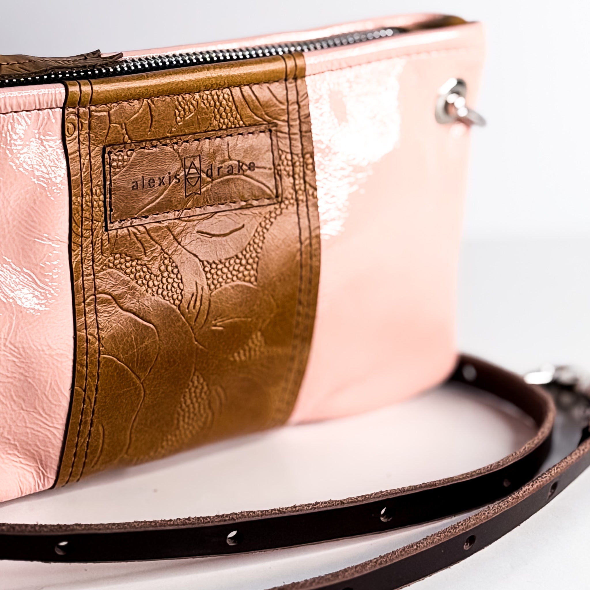 Vintage Cowgirl Collection | Belt Bag Clutch + Crossbody | Pink Patent + Golden Rose Embossed