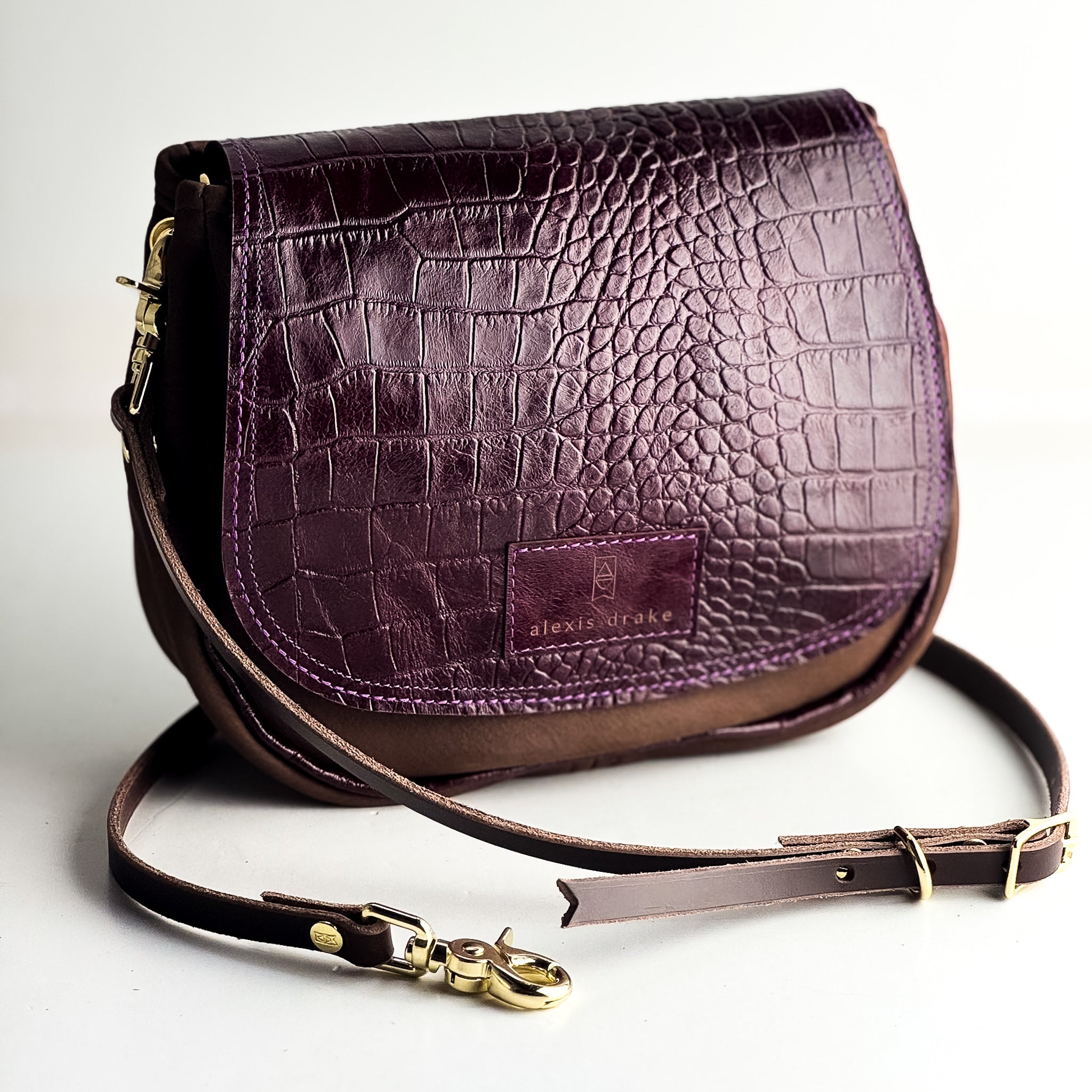 Autumn Reverie Collection | Mini E Crossbody | Plum Croc
