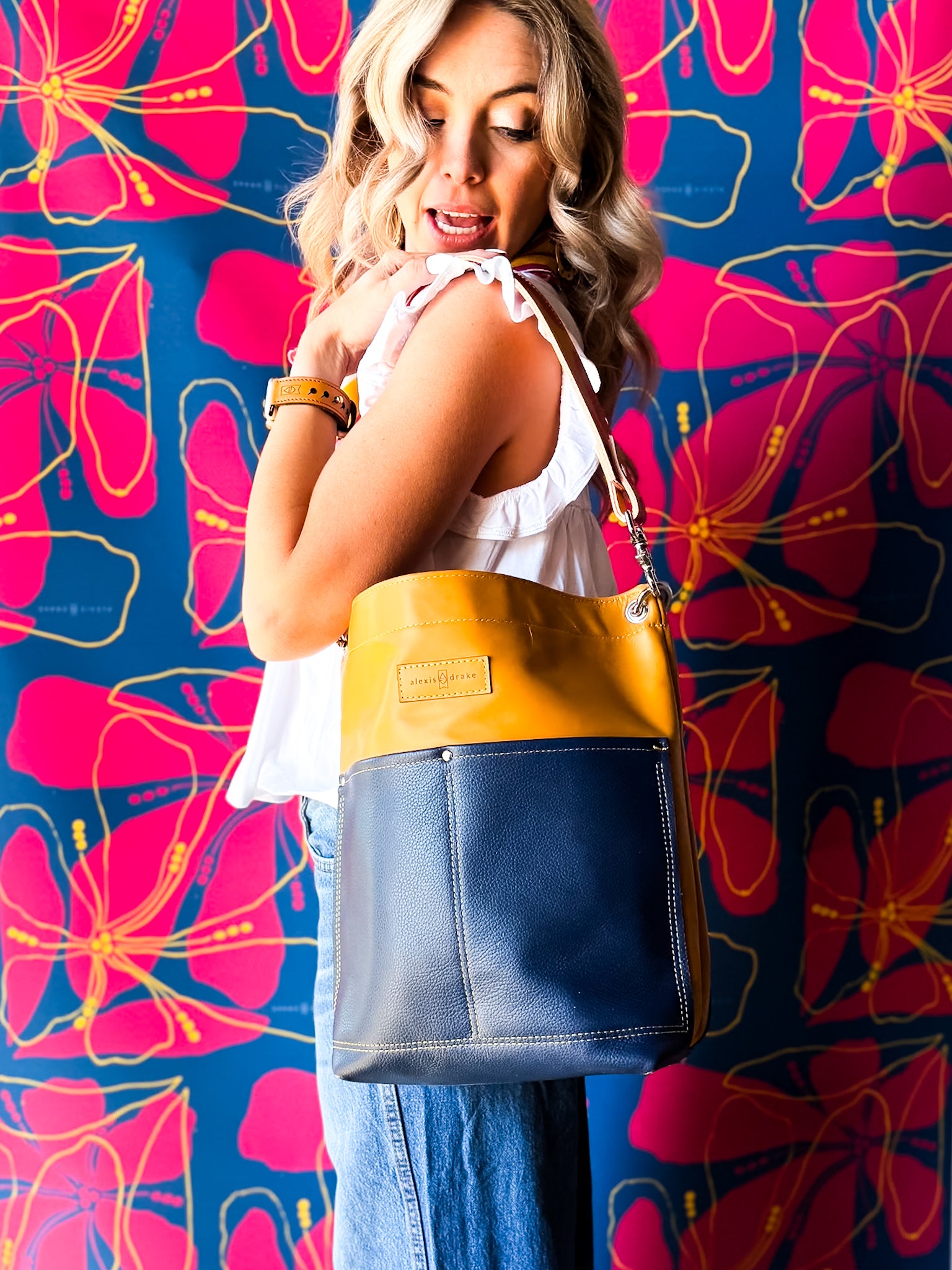 Color Theory Collection | Train Shoulder Tote | Mustard + Midnight Navy
