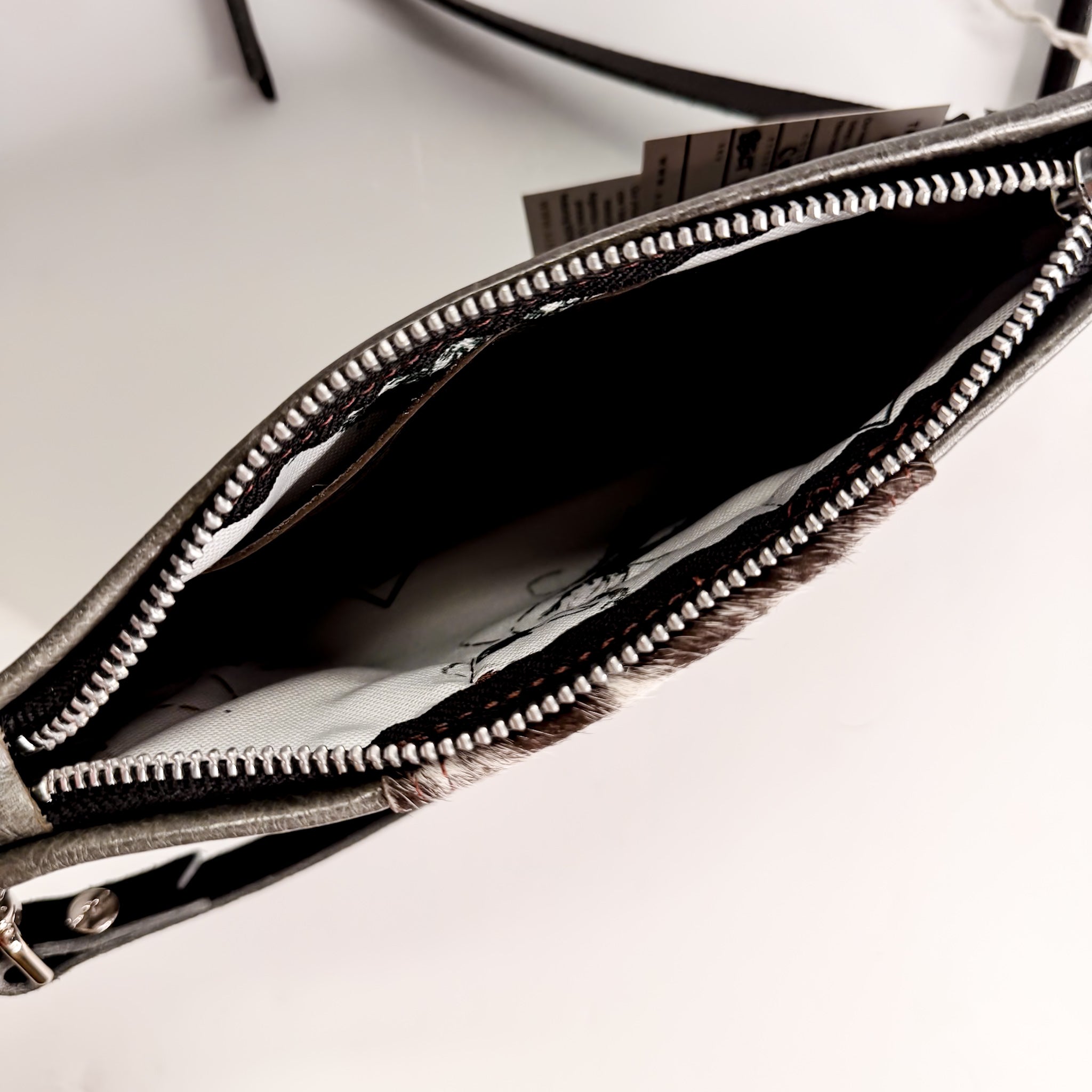 Rodeo Collection | Belt Bag Clutch + Crossbody | Gray + Brown + White Hair-on-Hide