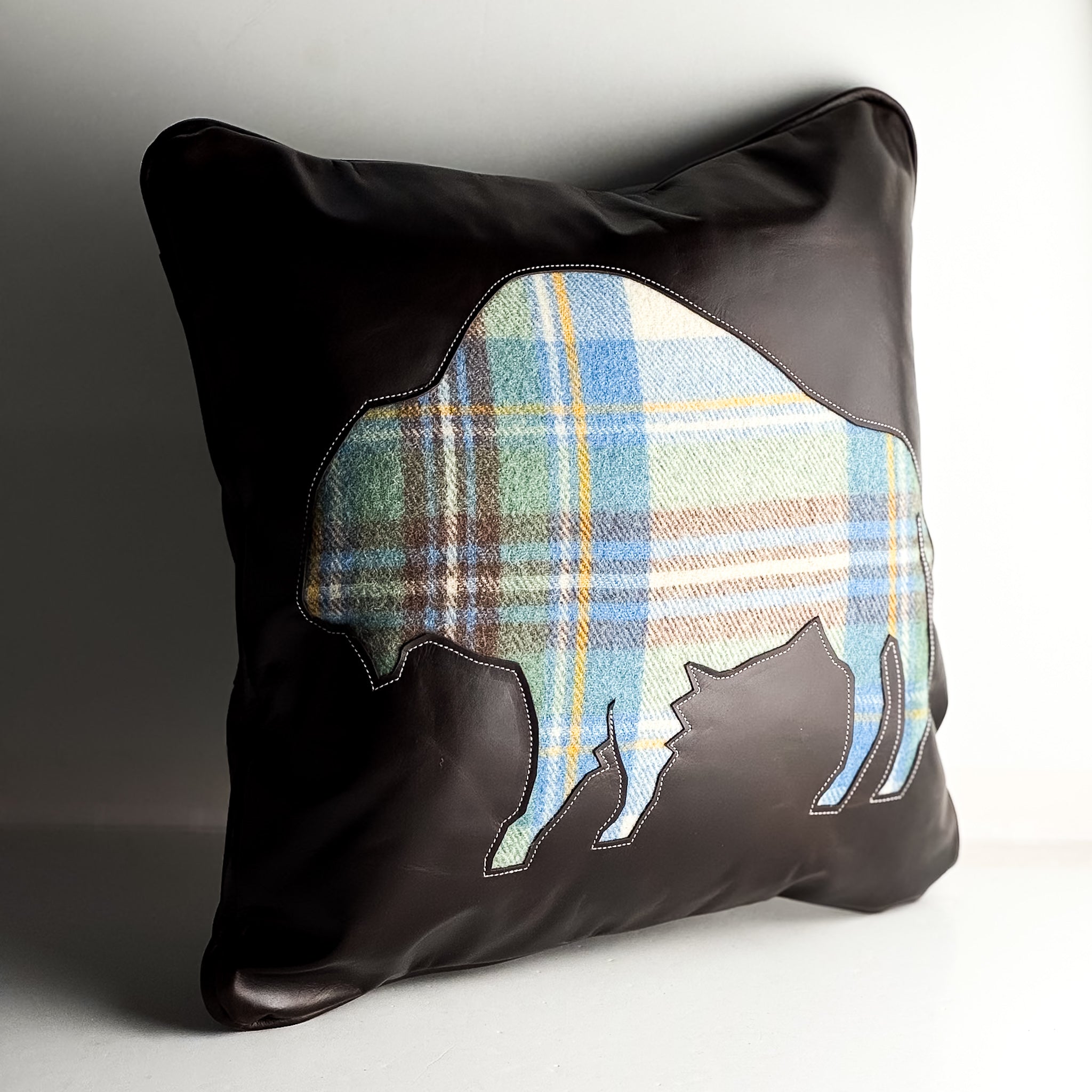 Home Collection | Square Pillow | Bison | Rocky + Plaid Wool