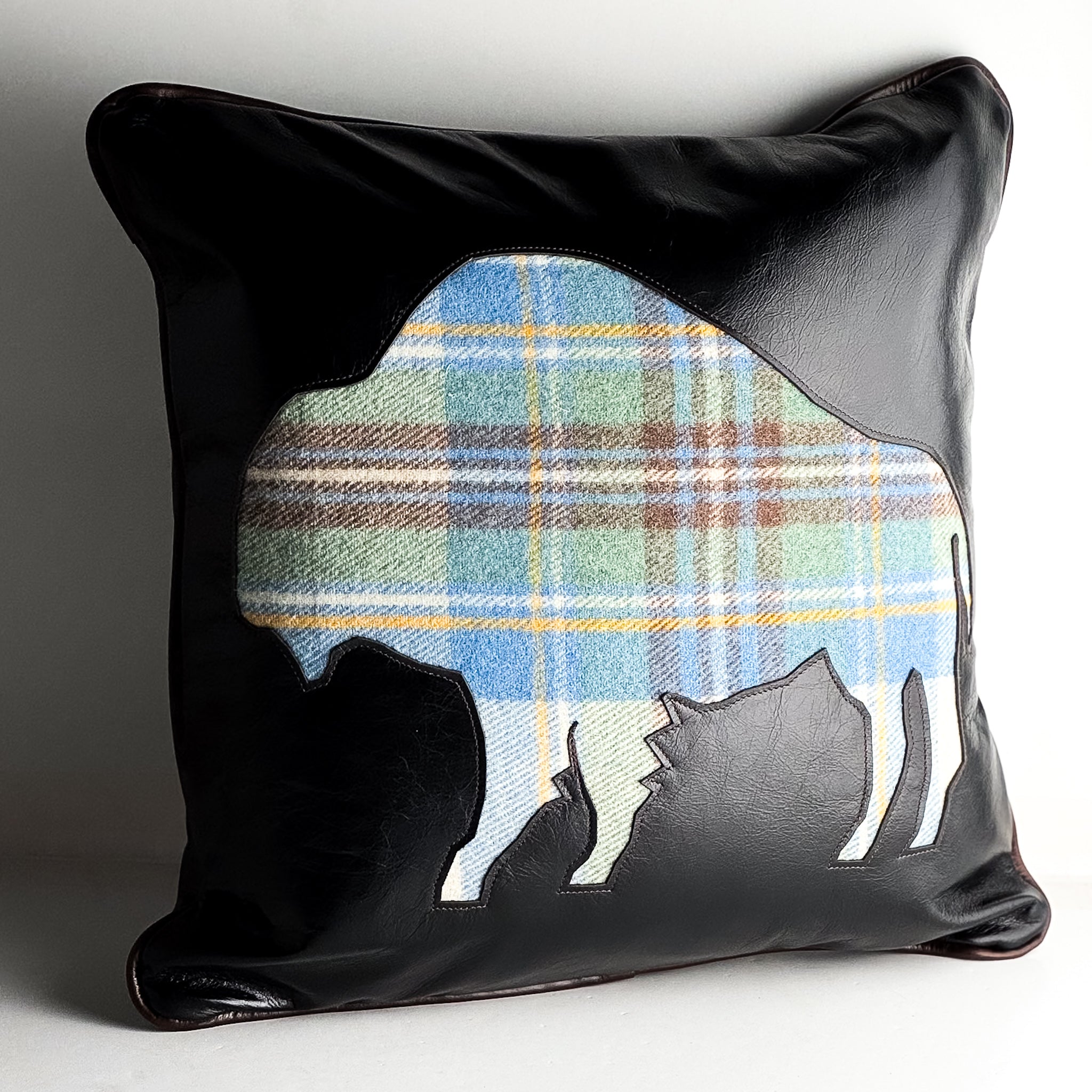 Home Collection | Square Pillow | Bison | Black + Plaid Wool