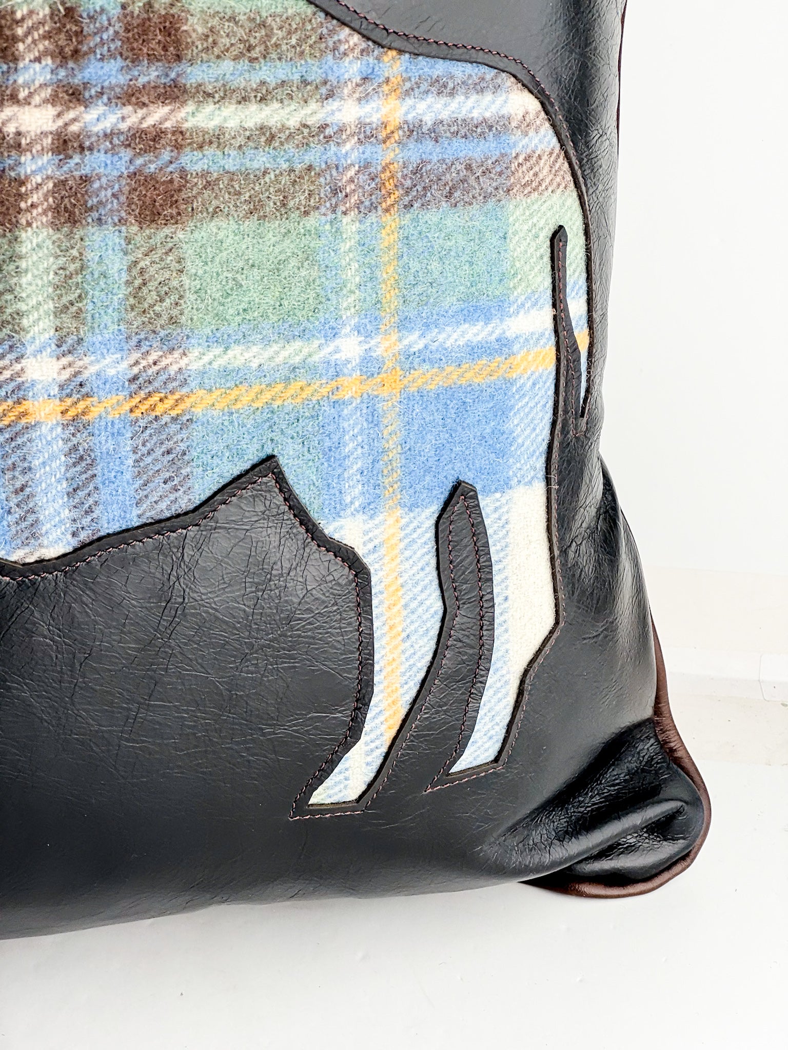 Home Collection | Square Pillow | Bison | Black + Plaid Wool