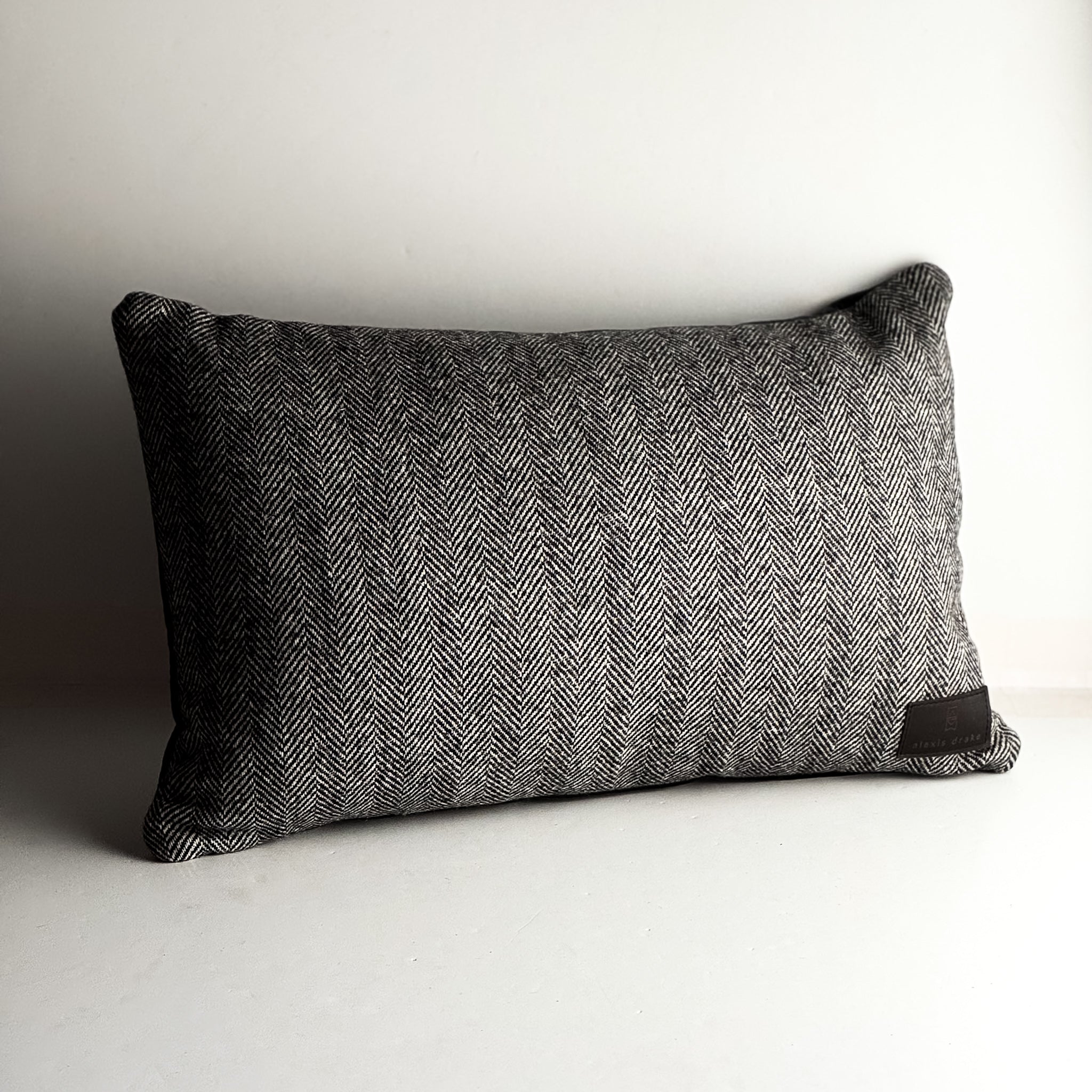 Home Collection | Small Lumbar Pillow | Herringbone Wool + Black