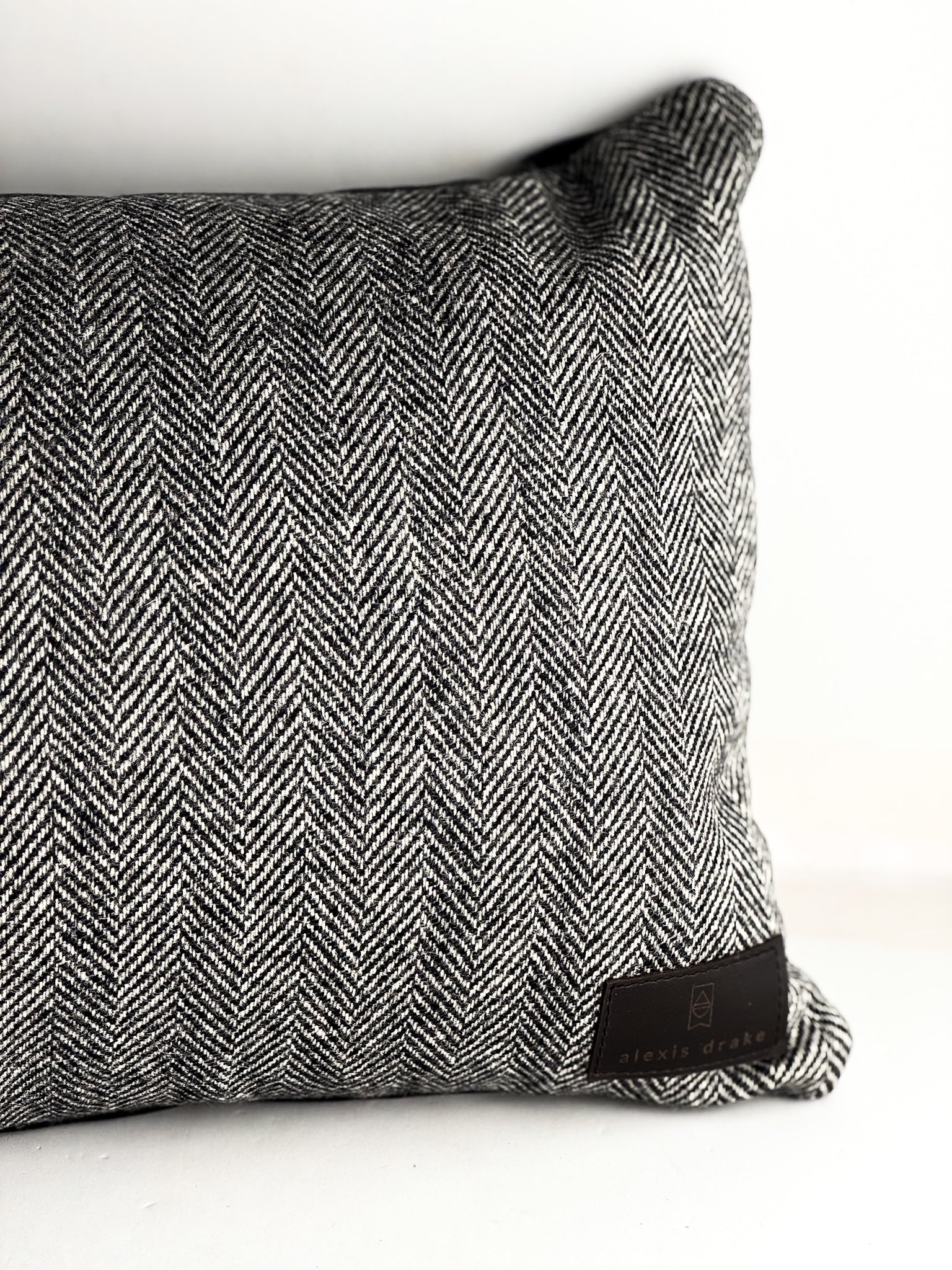 Home Collection | Small Lumbar Pillow | Herringbone Wool + Black