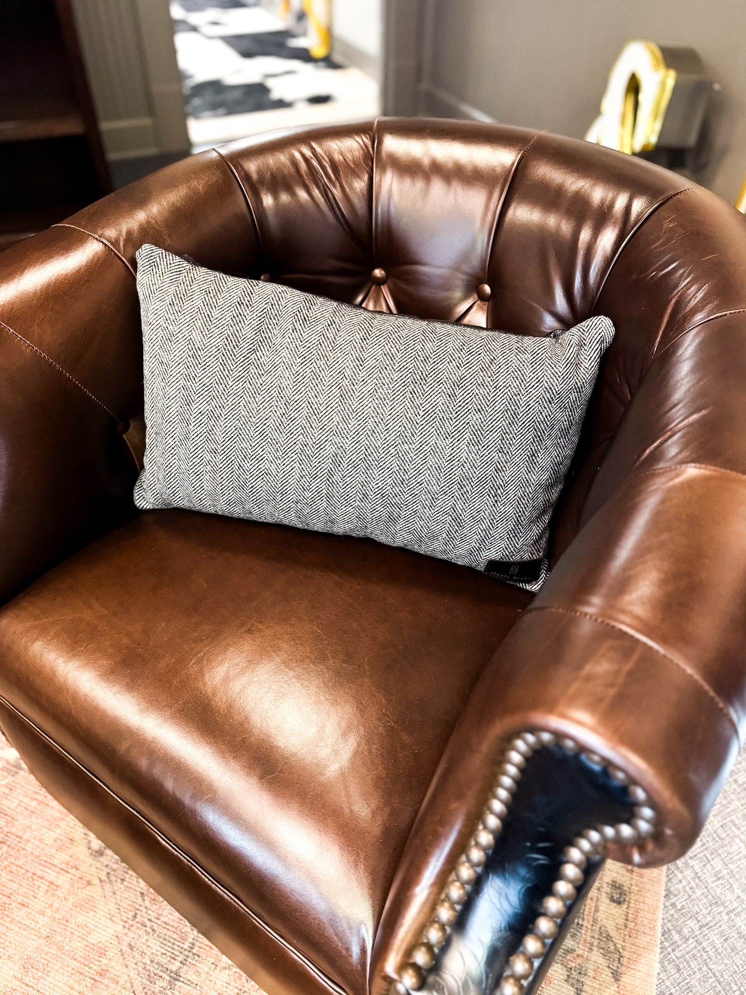 Home Collection | Small Lumbar Pillow | Herringbone Wool + Black