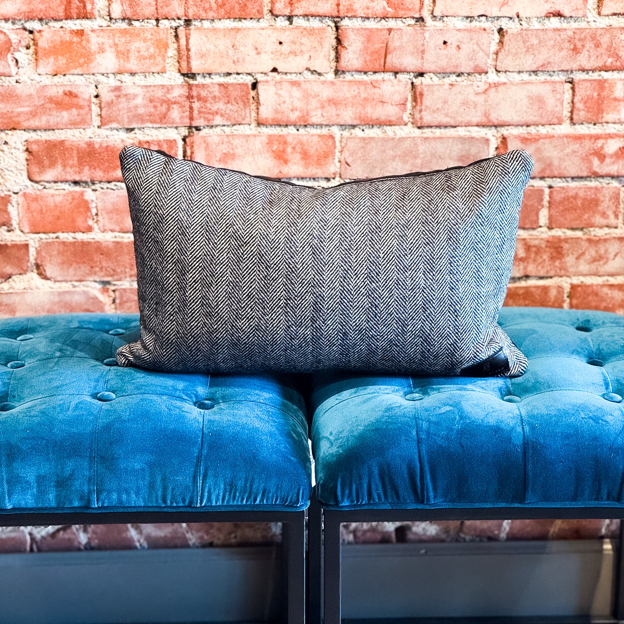 Home Collection | Small Lumbar Pillow | Herringbone Wool + Black